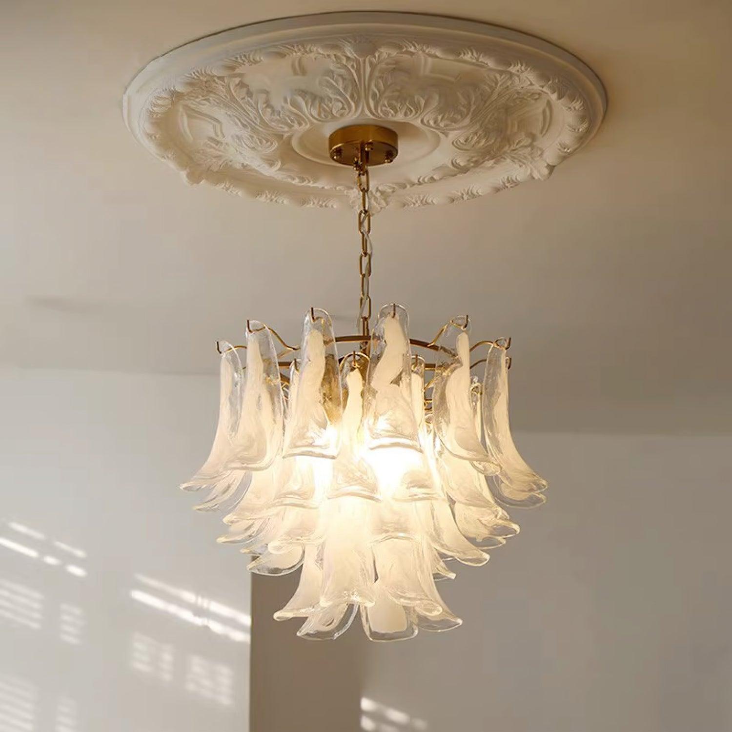 Elvess Chandelier Murano Glass Leaf Golden-Neutral Decor