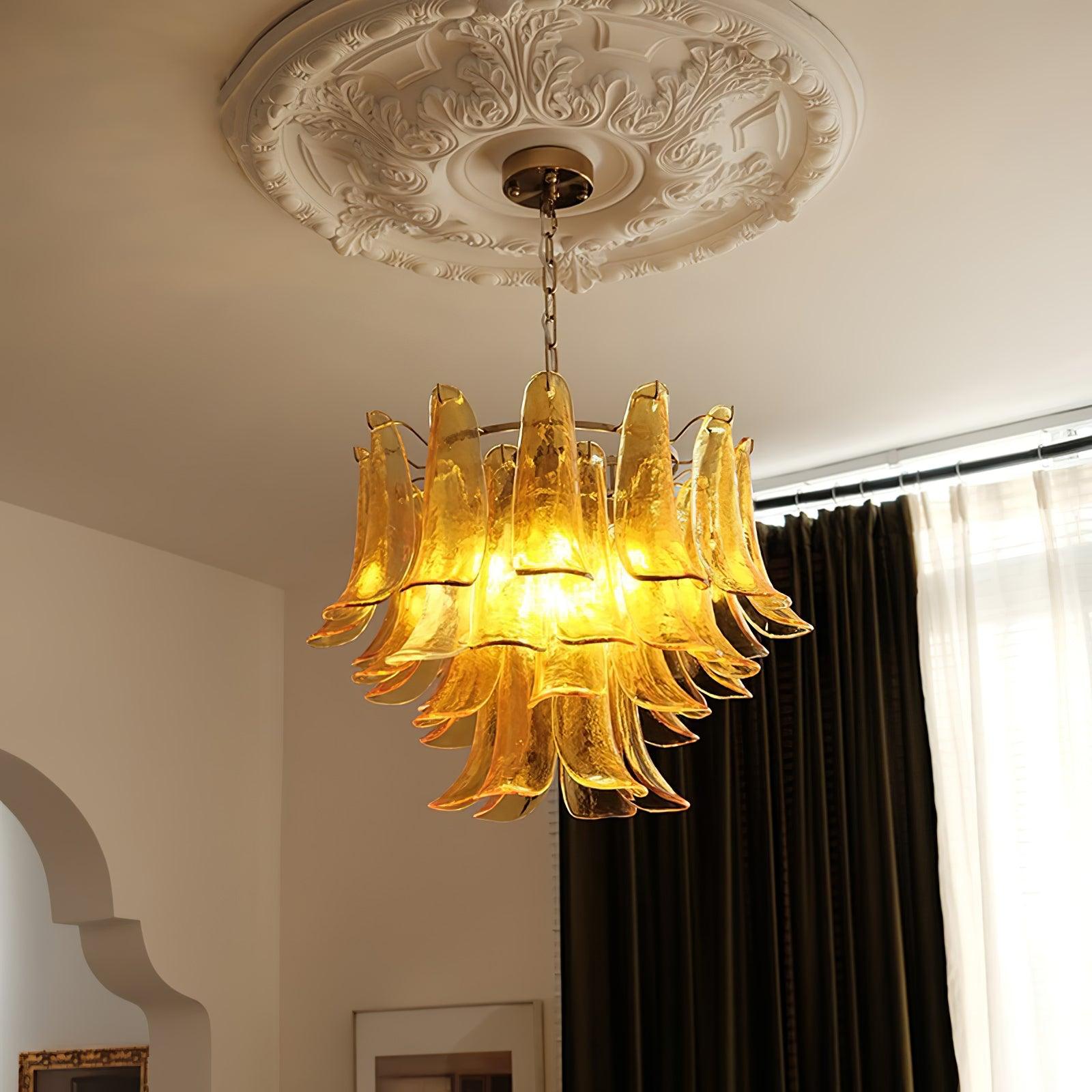 Elvess Chandelier Murano Glass Leaf Golden-Neutral Decor