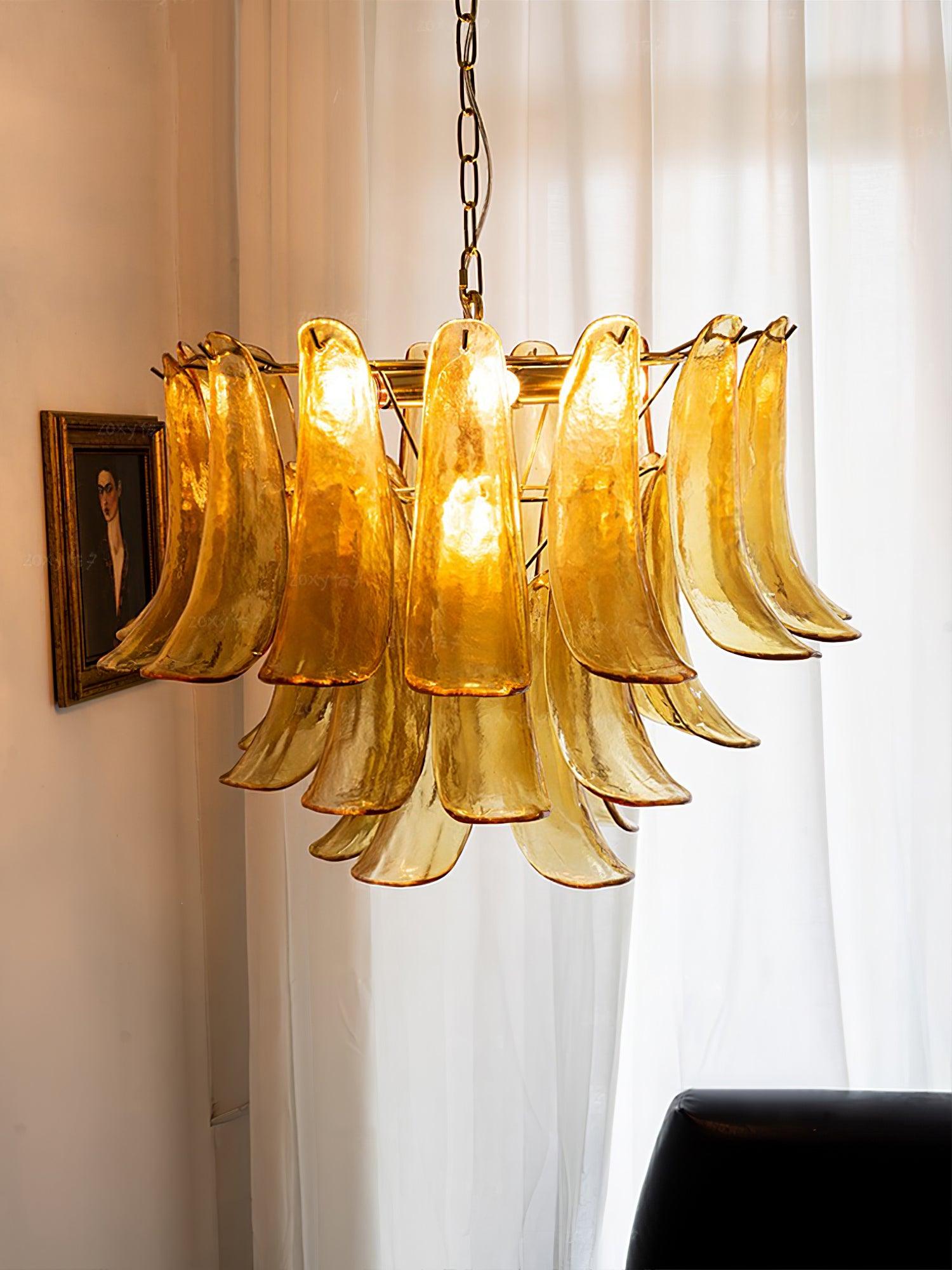 Elvess Chandelier Murano Glass Leaf Golden-Neutral Decor