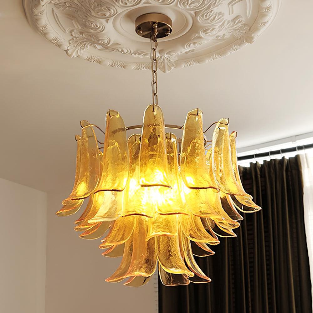 Elvess Chandelier Murano Glass Leaf Golden-Neutral Decor