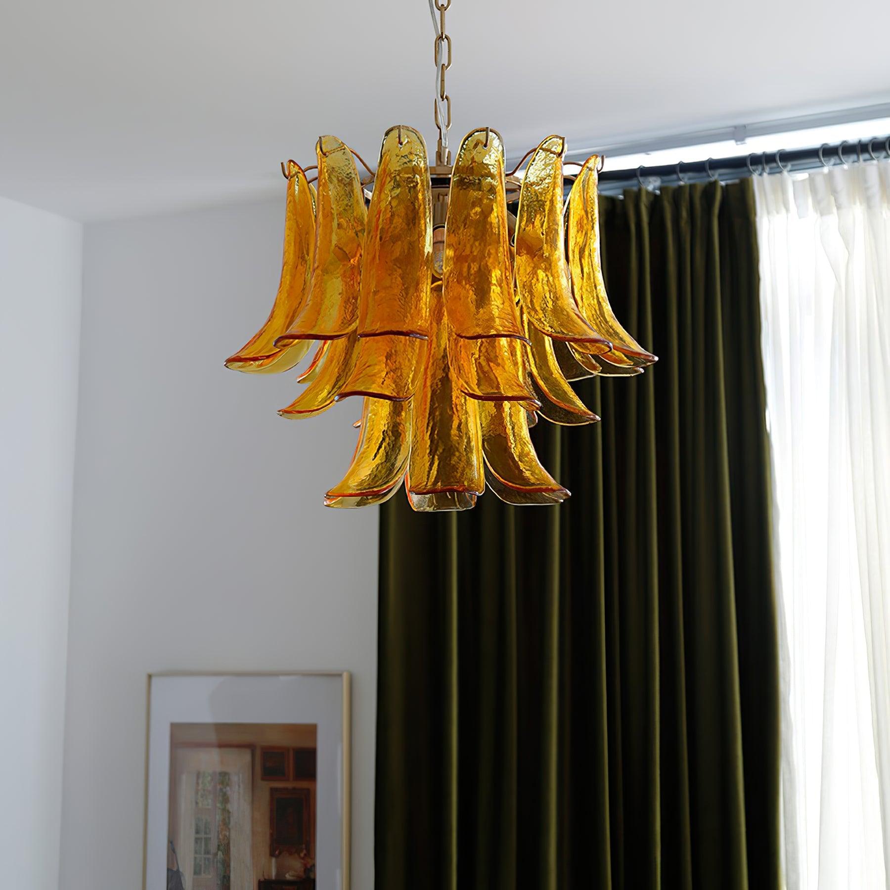 Elvess Chandelier Murano Glass Leaf Golden-Neutral Decor