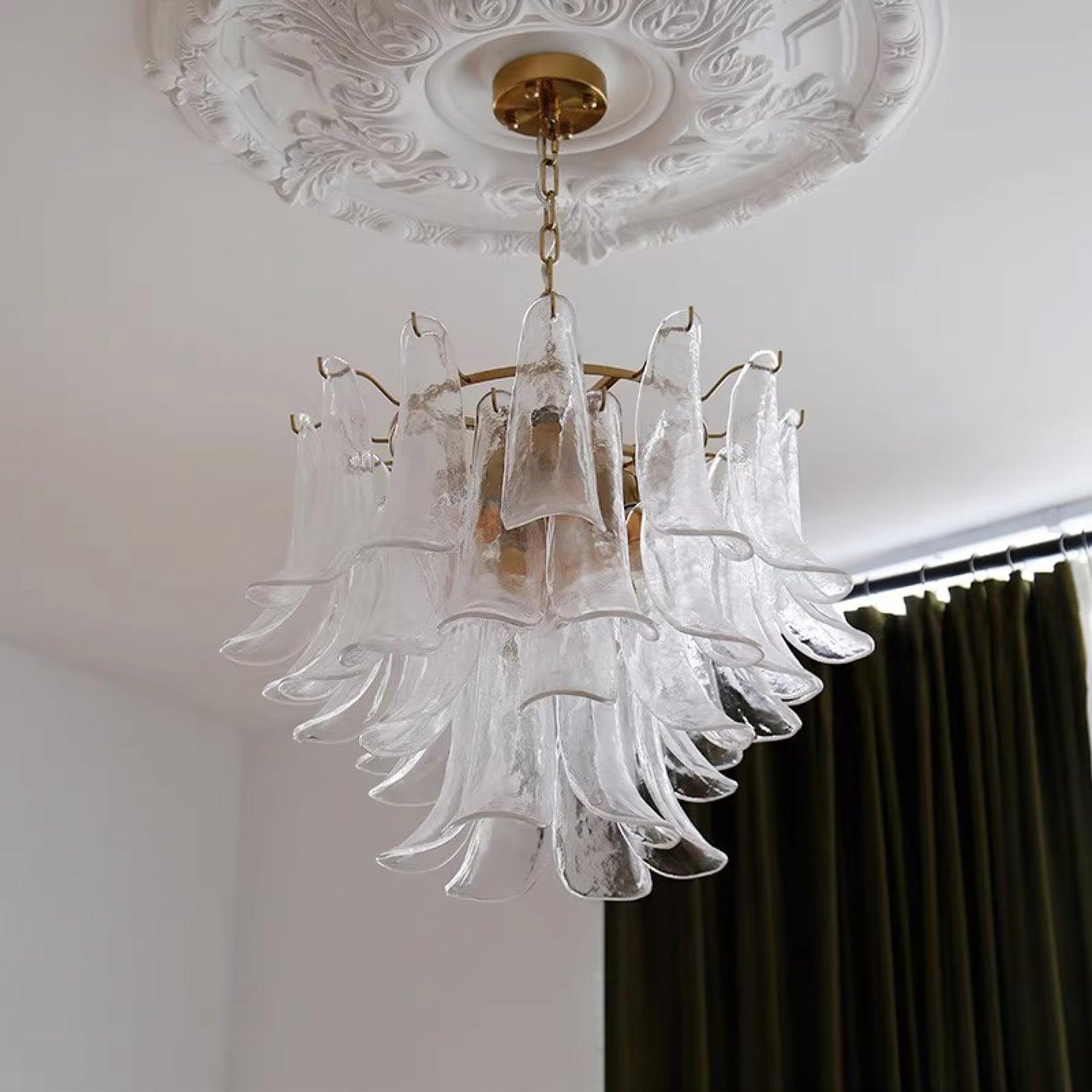 Elvess Chandelier Murano Glass Leaf Golden-Neutral Decor