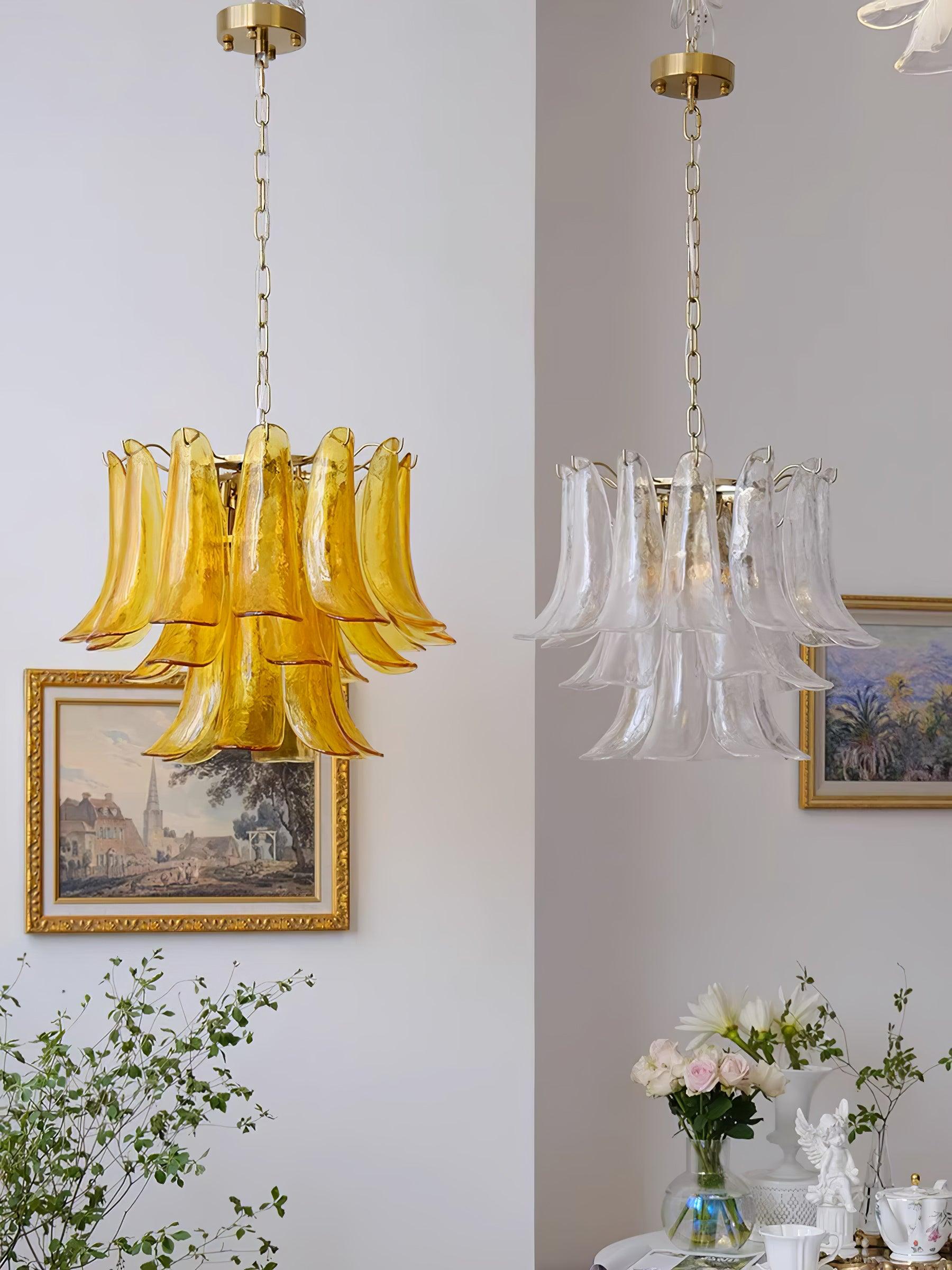 Elvess Chandelier Murano Glass Leaf Golden-Neutral Decor