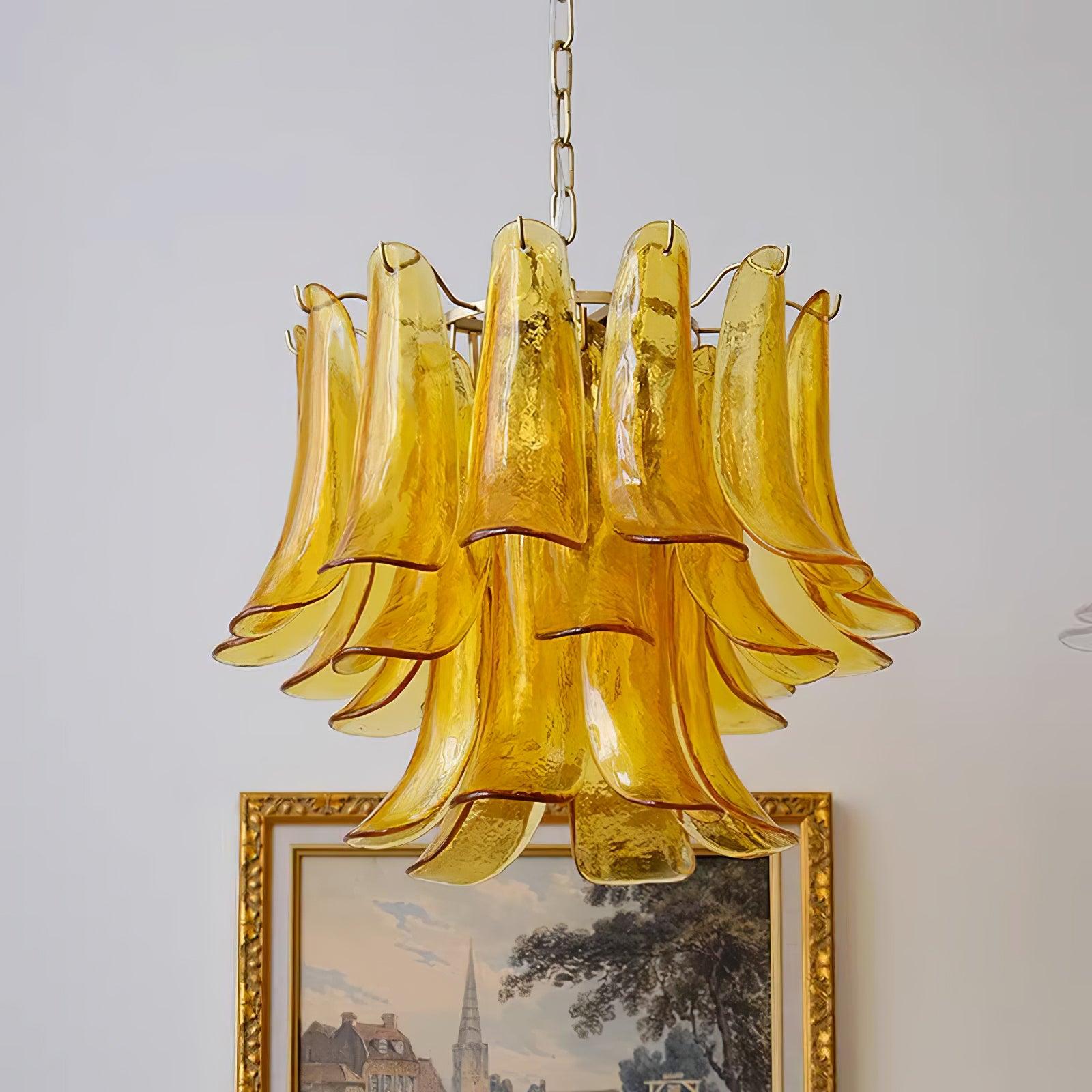 Elvess Chandelier Murano Glass Leaf Golden-Neutral Decor