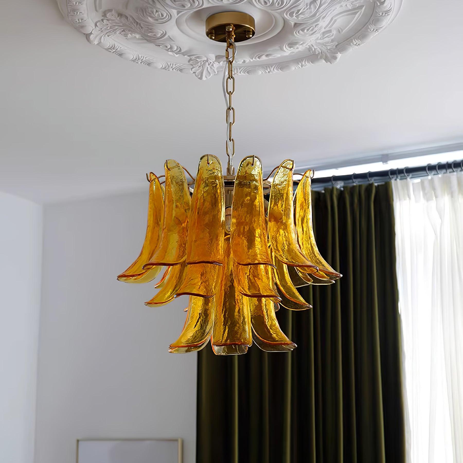 Elvess Chandelier Murano Glass Leaf Golden-Neutral Decor