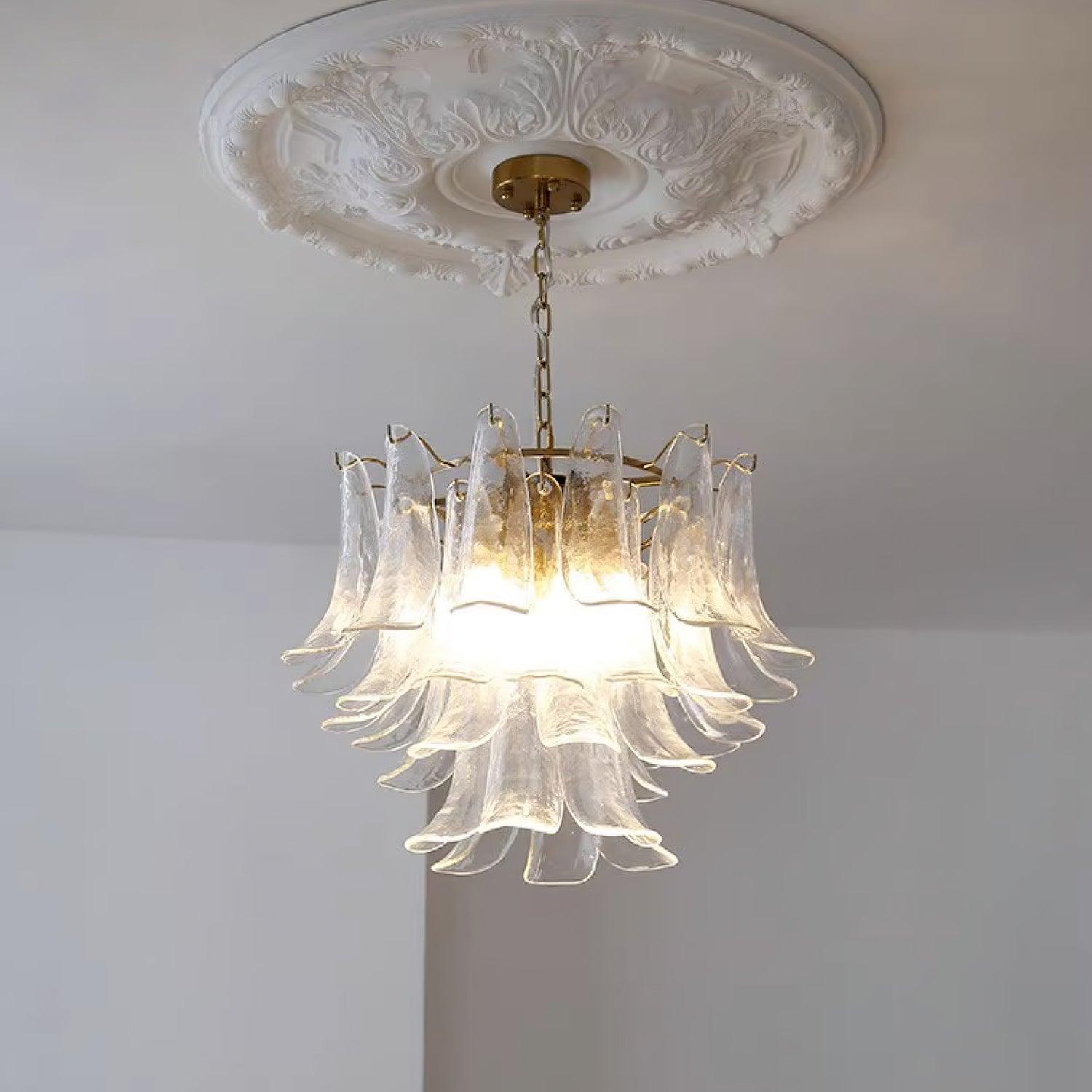 Elvess Chandelier Murano Glass Leaf Golden-Neutral Decor