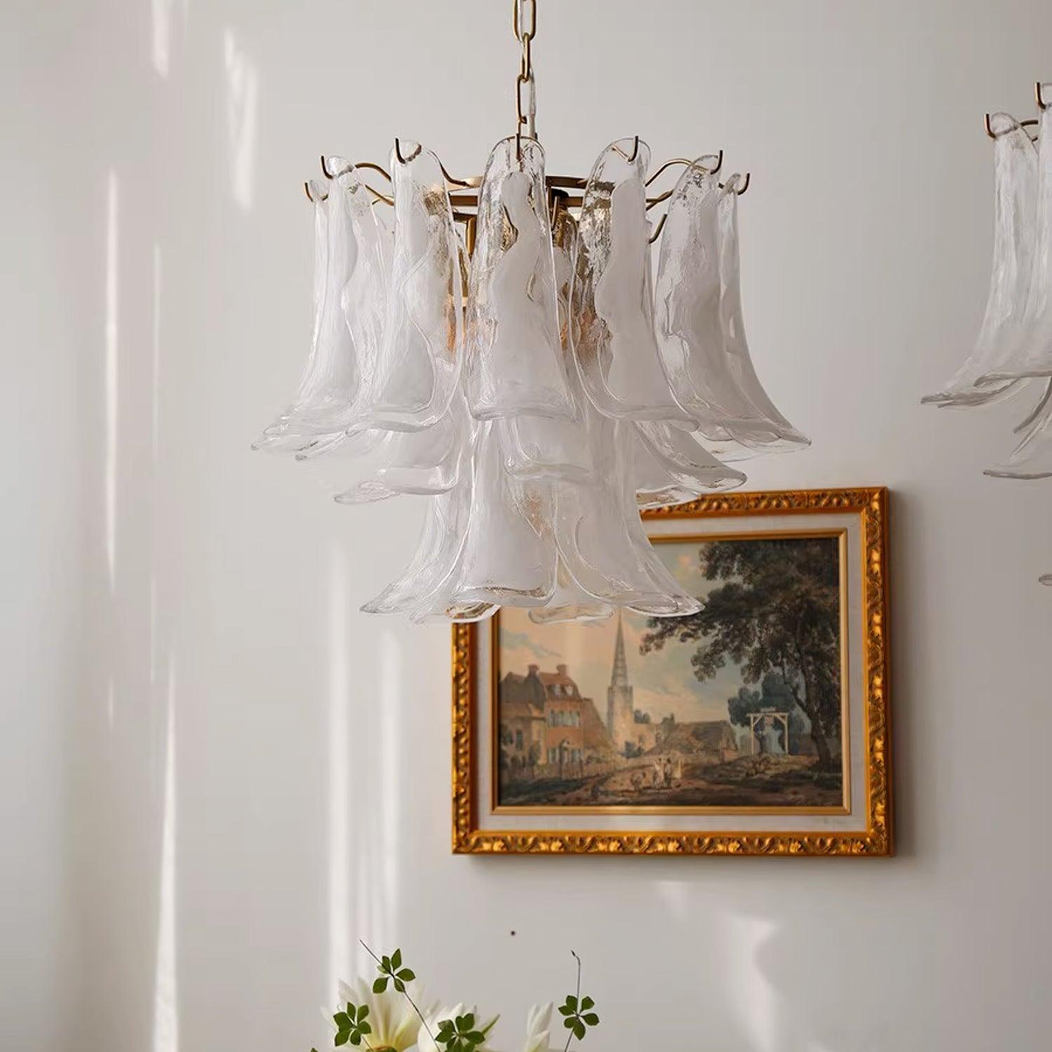 Elvess Chandelier Murano Glass Leaf Golden-Neutral Decor
