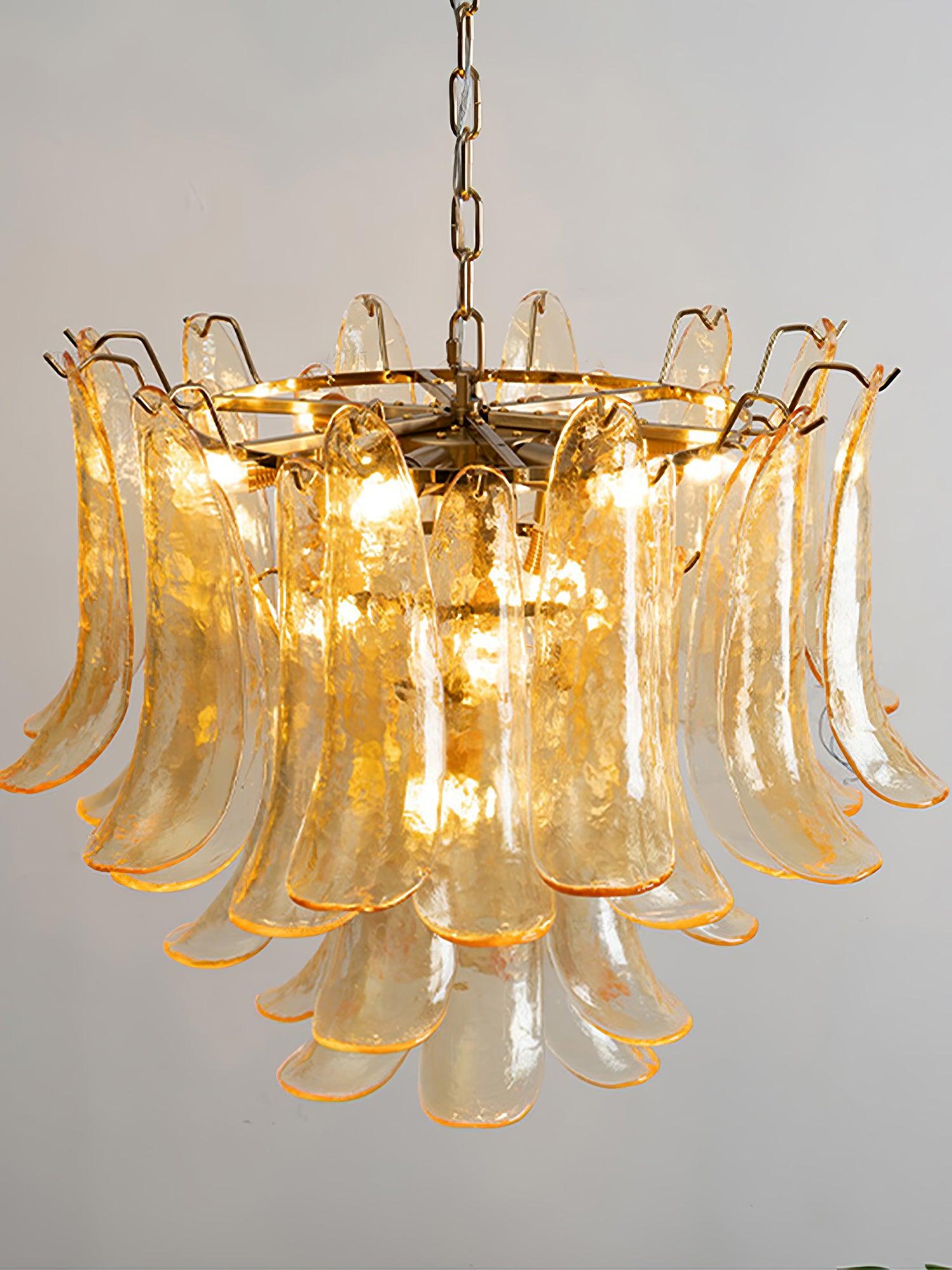 Elvess Chandelier Murano Glass Leaf Golden-Neutral Decor