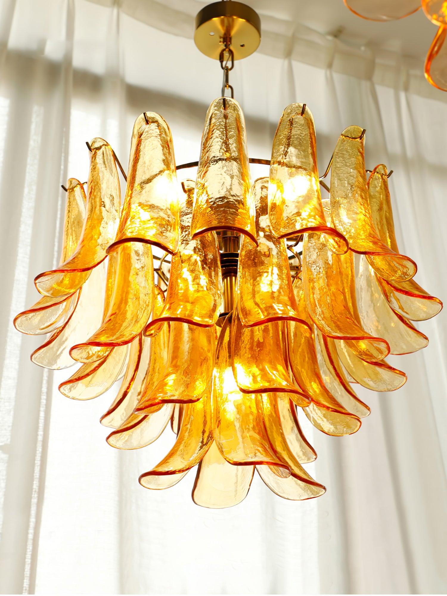 Elvess Chandelier Murano Glass Leaf Golden-Neutral Decor