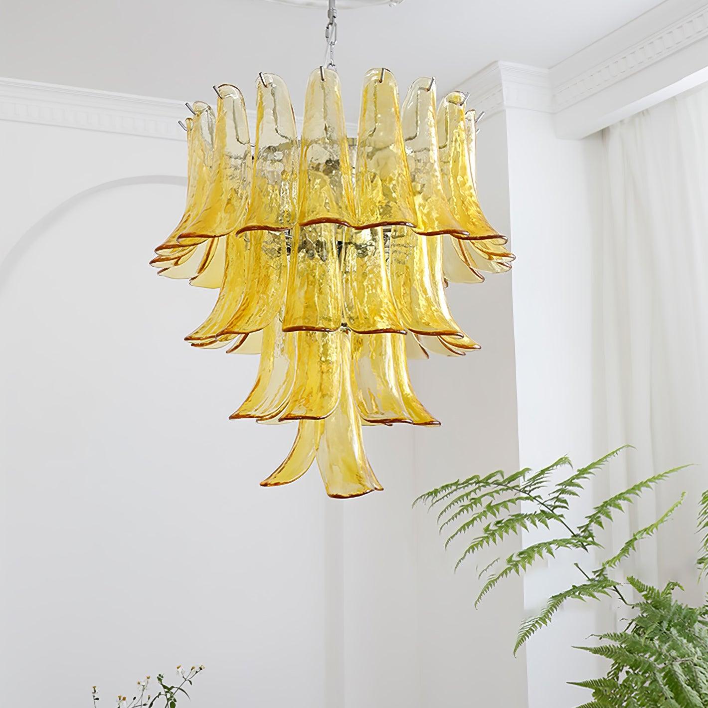 Elvess Chandelier Murano Glass Leaf Golden-Neutral Decor