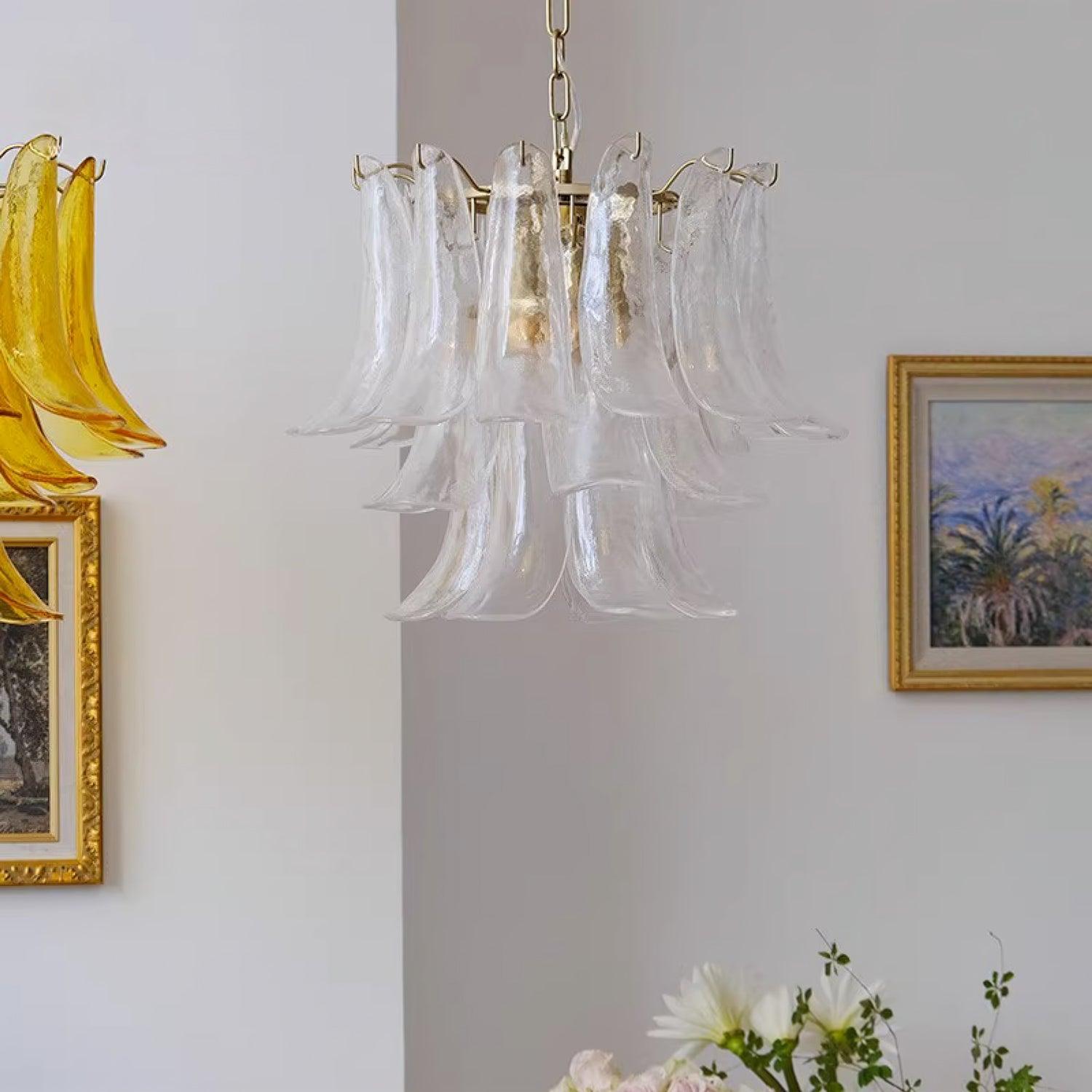 Elvess Chandelier Murano Glass Leaf Golden-Neutral Decor