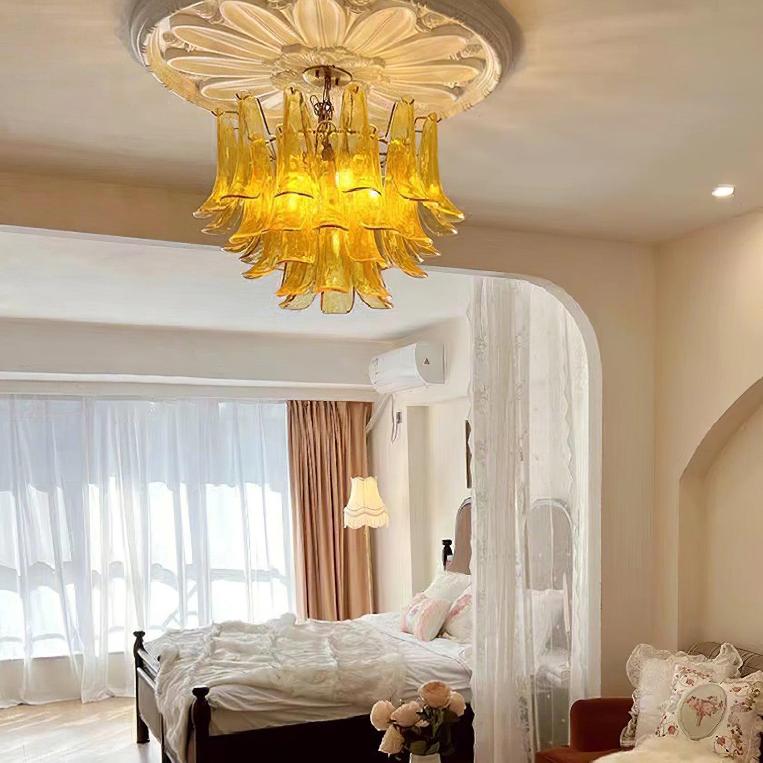 Elvess Chandelier Murano Glass Leaf Golden-Neutral Decor