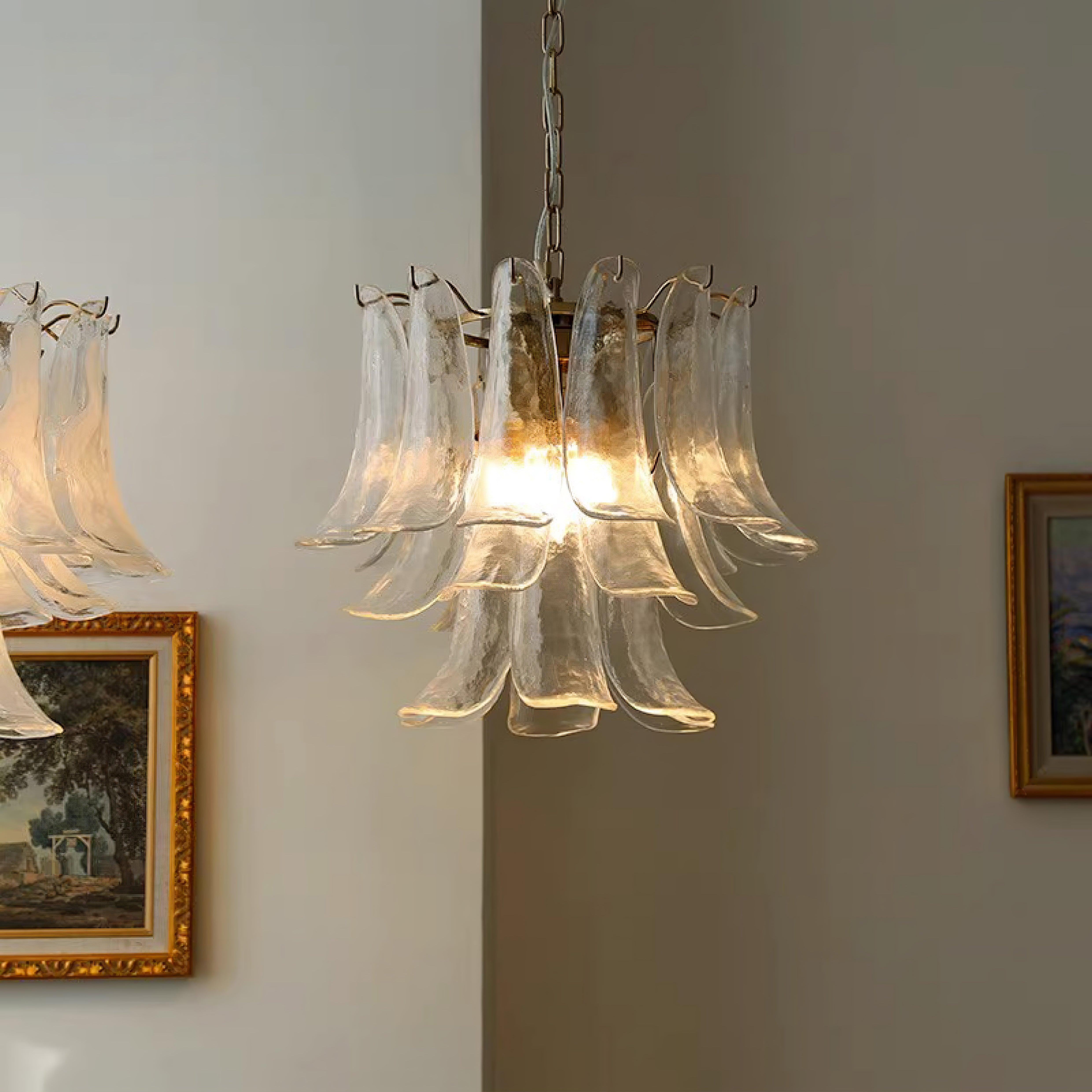 Elvess Chandelier Murano Glass Leaf Golden-Neutral Decor