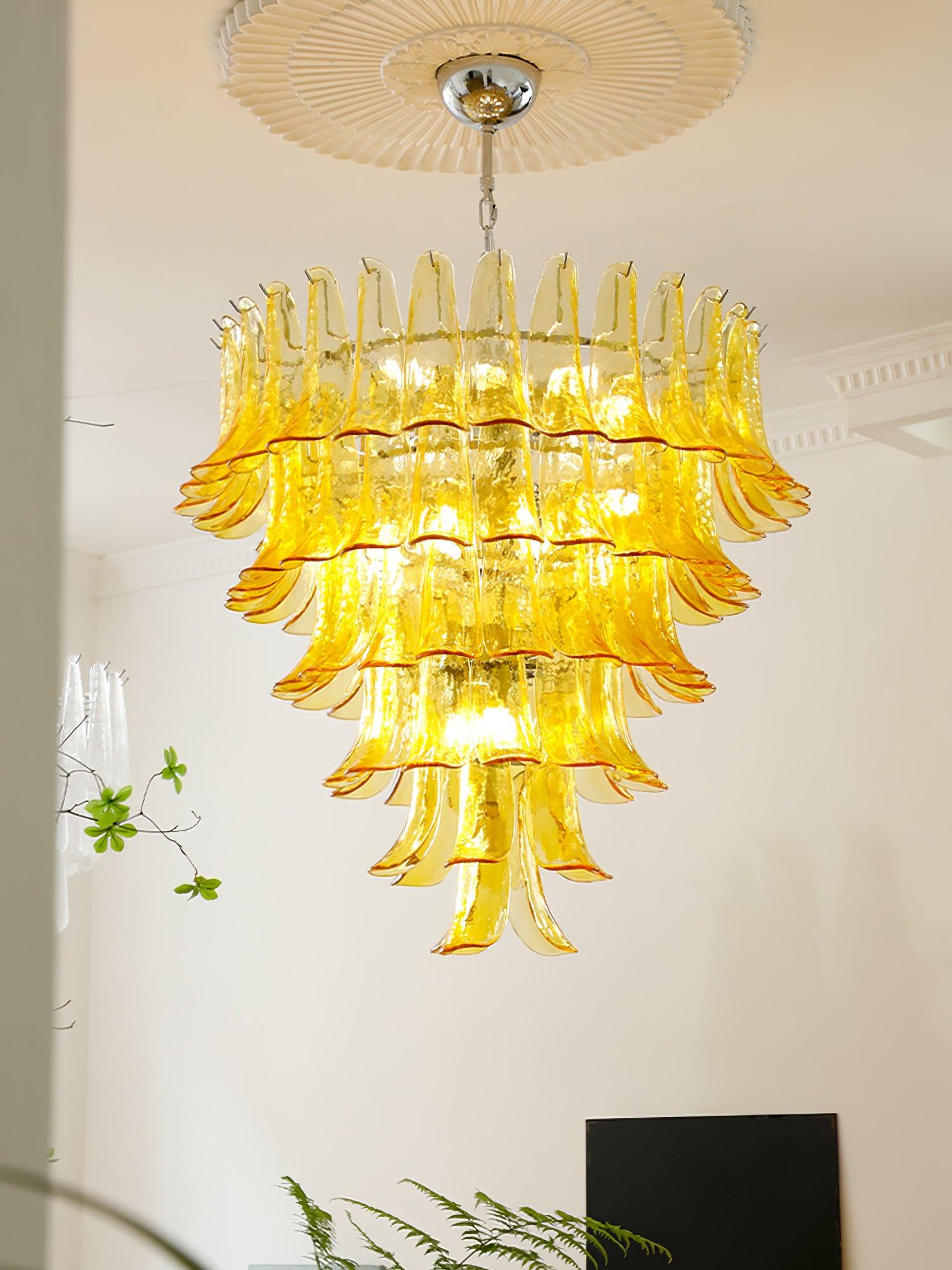 Elvess Chandelier Murano Glass Leaf Golden-Neutral Decor