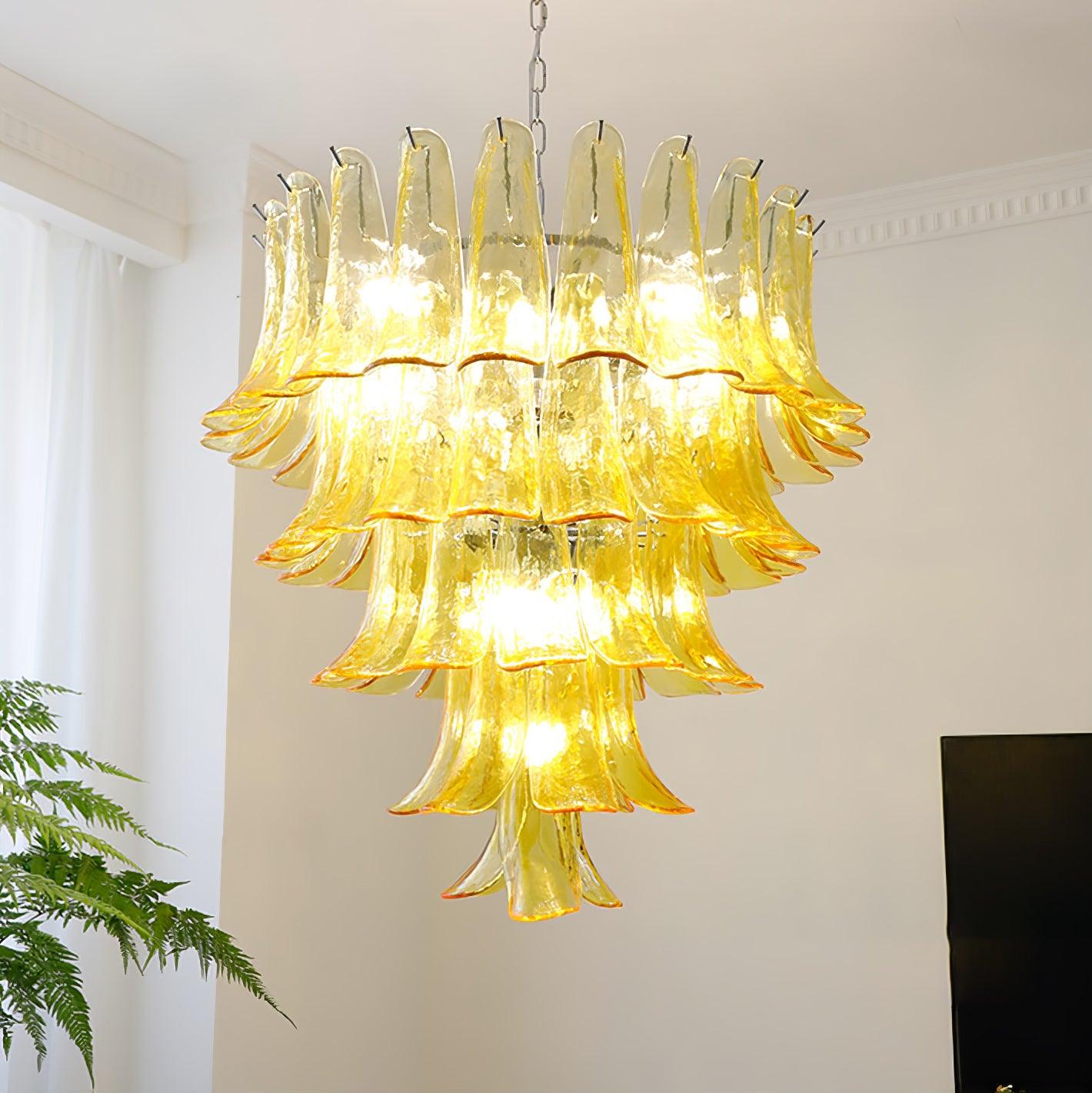Elvess Chandelier Murano Glass Leaf Golden-Neutral Decor