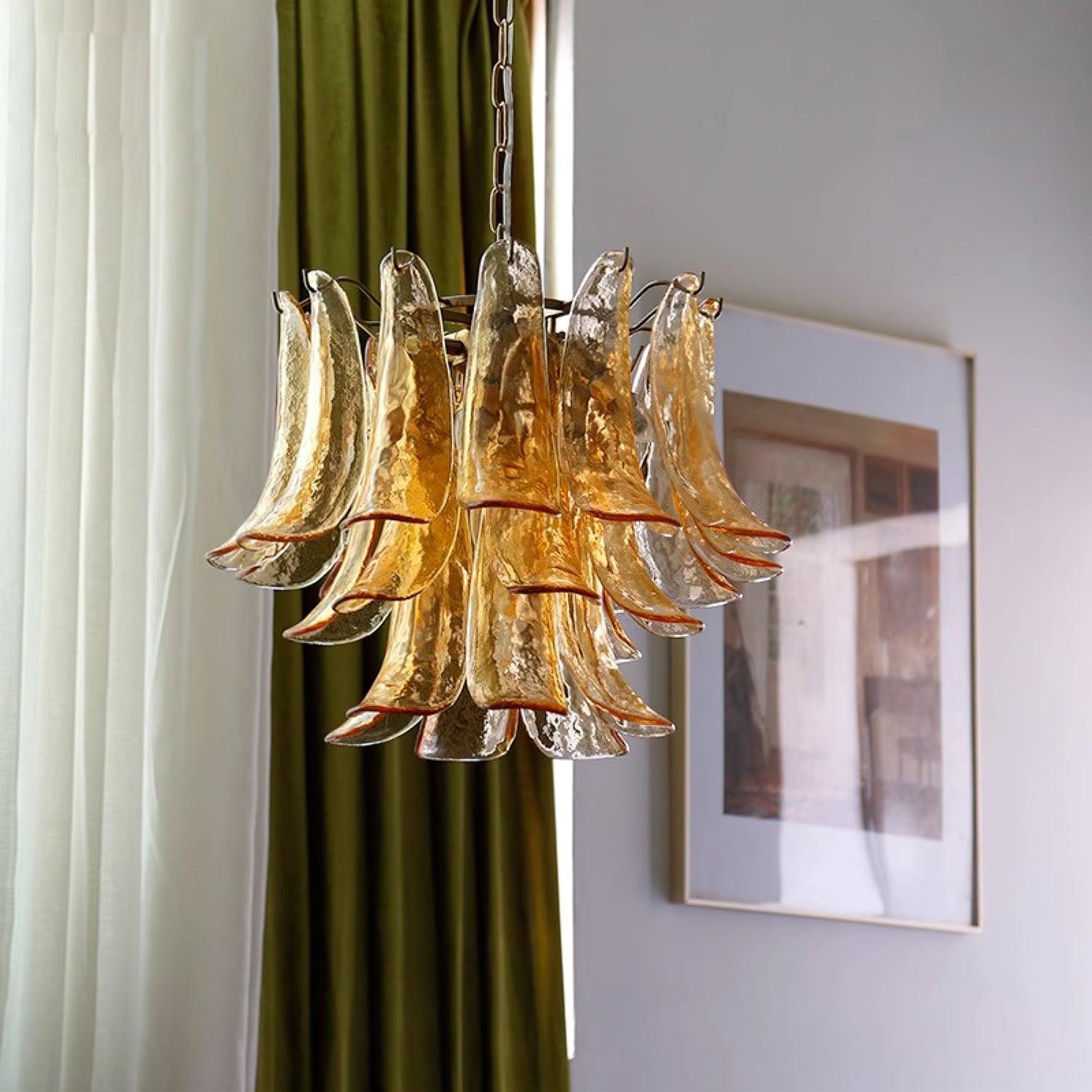 Elvess Chandelier Murano Glass Leaf Golden-Neutral Decor