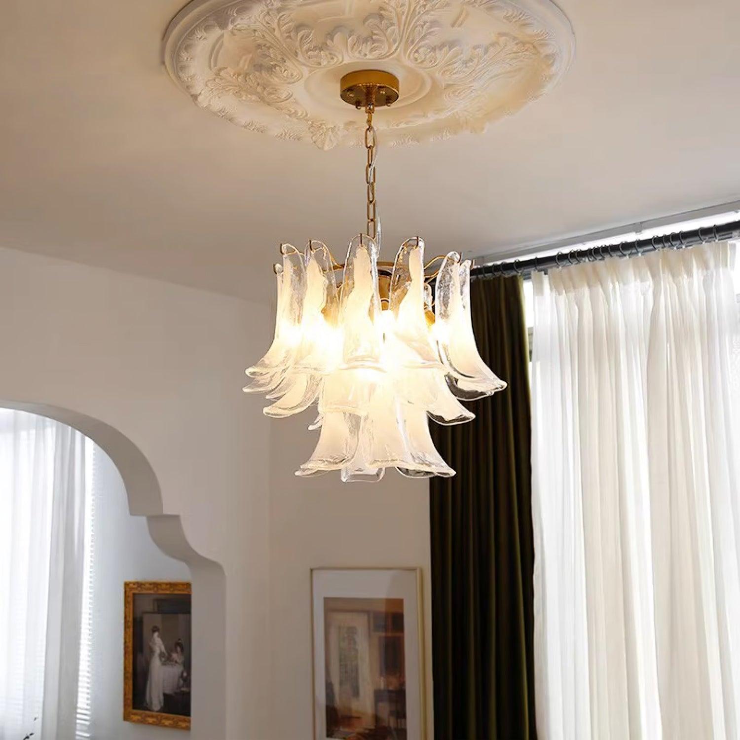 Elvess Chandelier Murano Glass Leaf Golden-Neutral Decor