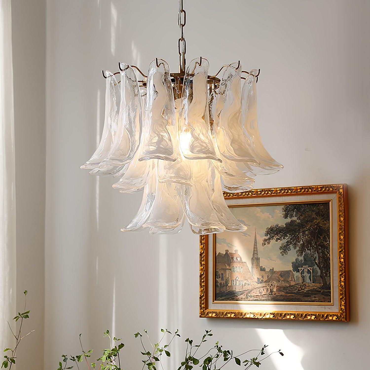 Elvess Chandelier Murano Glass Leaf Golden-Neutral Decor
