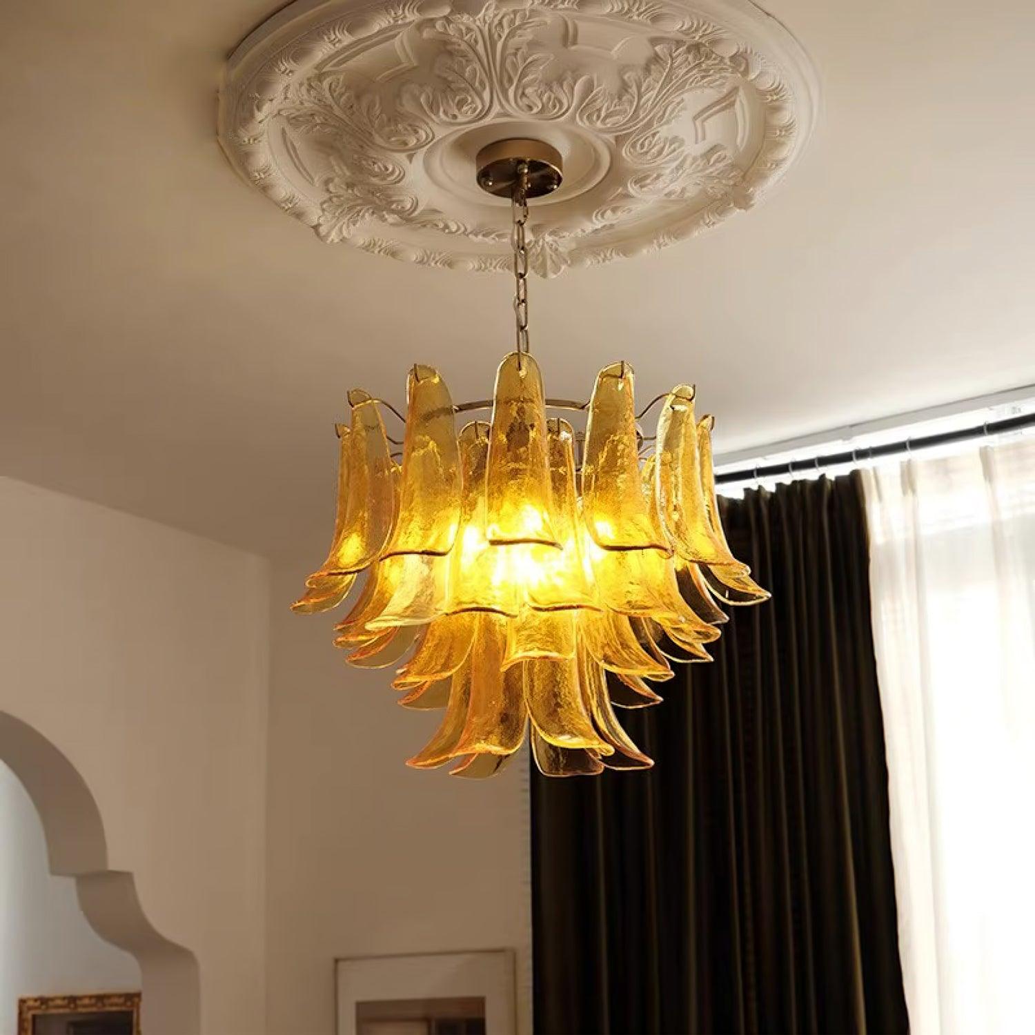 Elvess Chandelier Murano Glass Leaf Golden-Neutral Decor