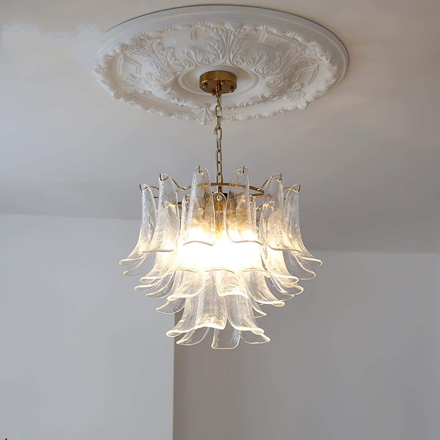 Elvess Chandelier Murano Glass Leaf Golden-Neutral Decor