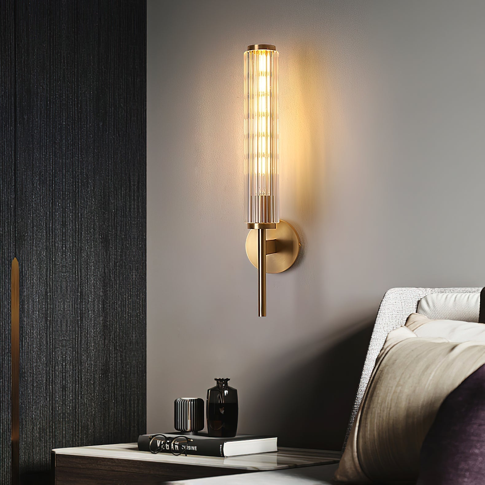 Faylen Premium Linear Brass Glass Wall Light-Neutral Decor