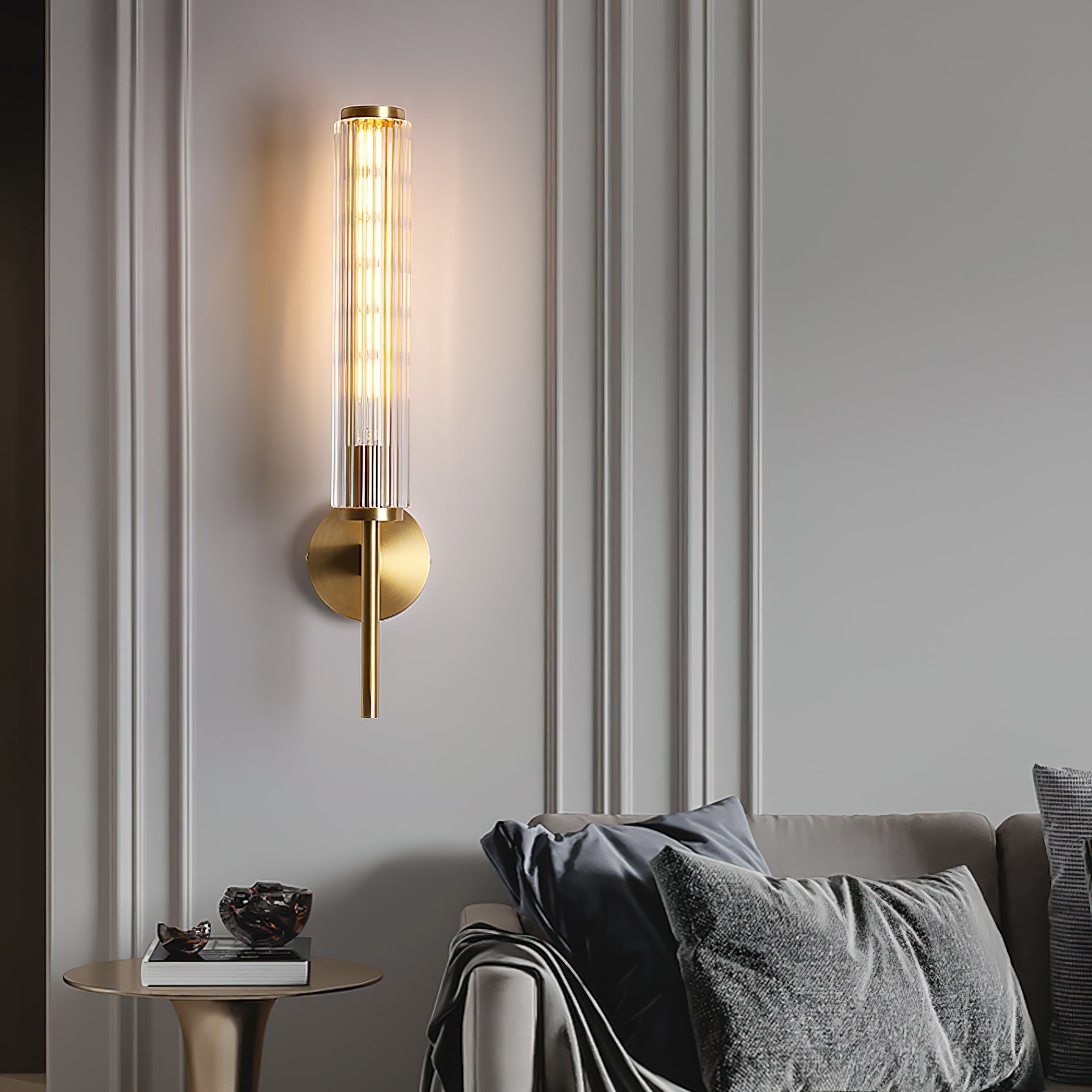 Faylen Premium Linear Brass Glass Wall Light-Neutral Decor