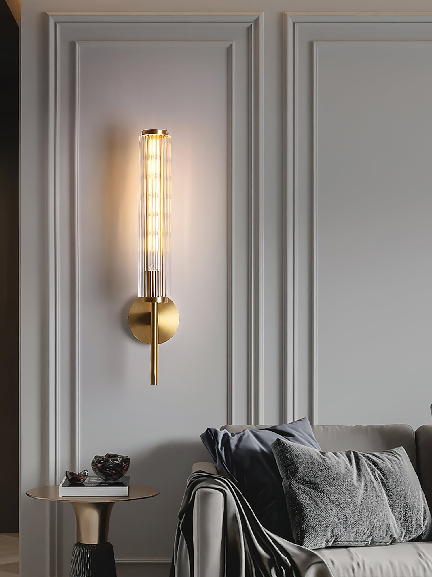 Faylen Premium Linear Brass Glass Wall Light-Neutral Decor