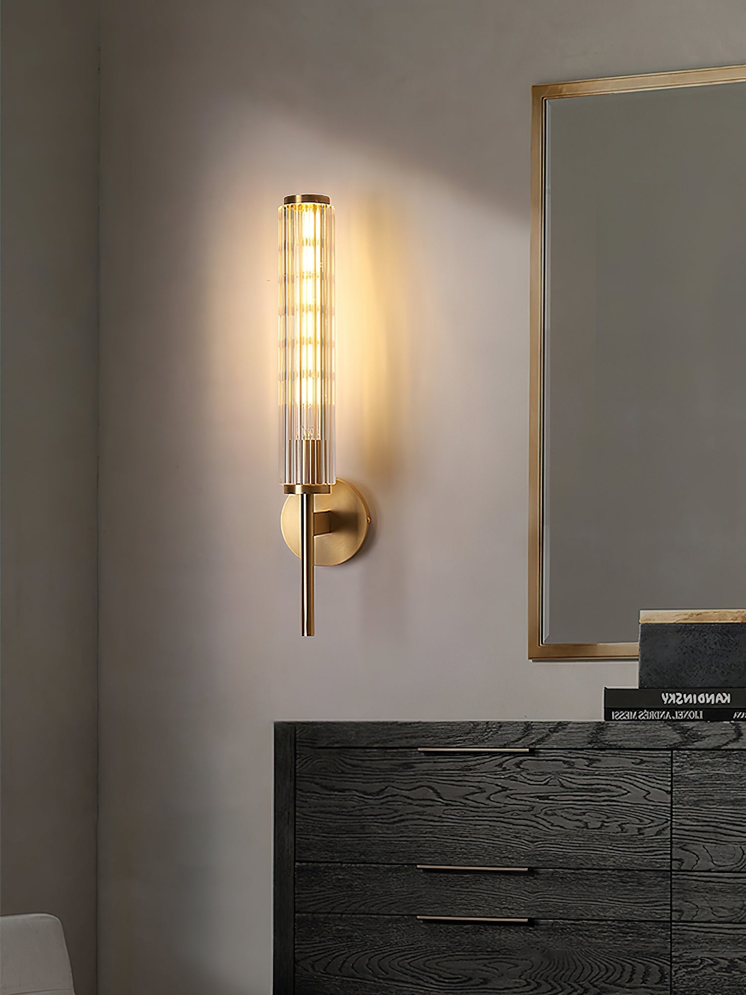 Faylen Premium Linear Brass Glass Wall Light-Neutral Decor