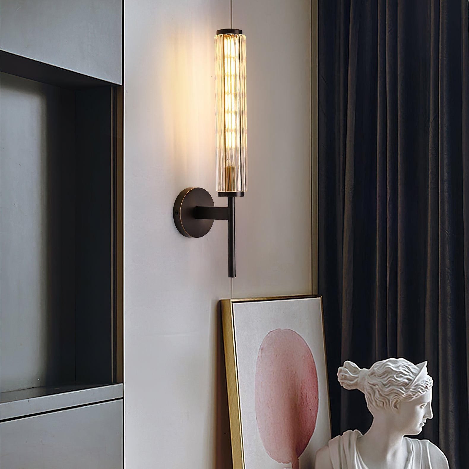 Faylen Premium Linear Brass Glass Wall Light-Neutral Decor