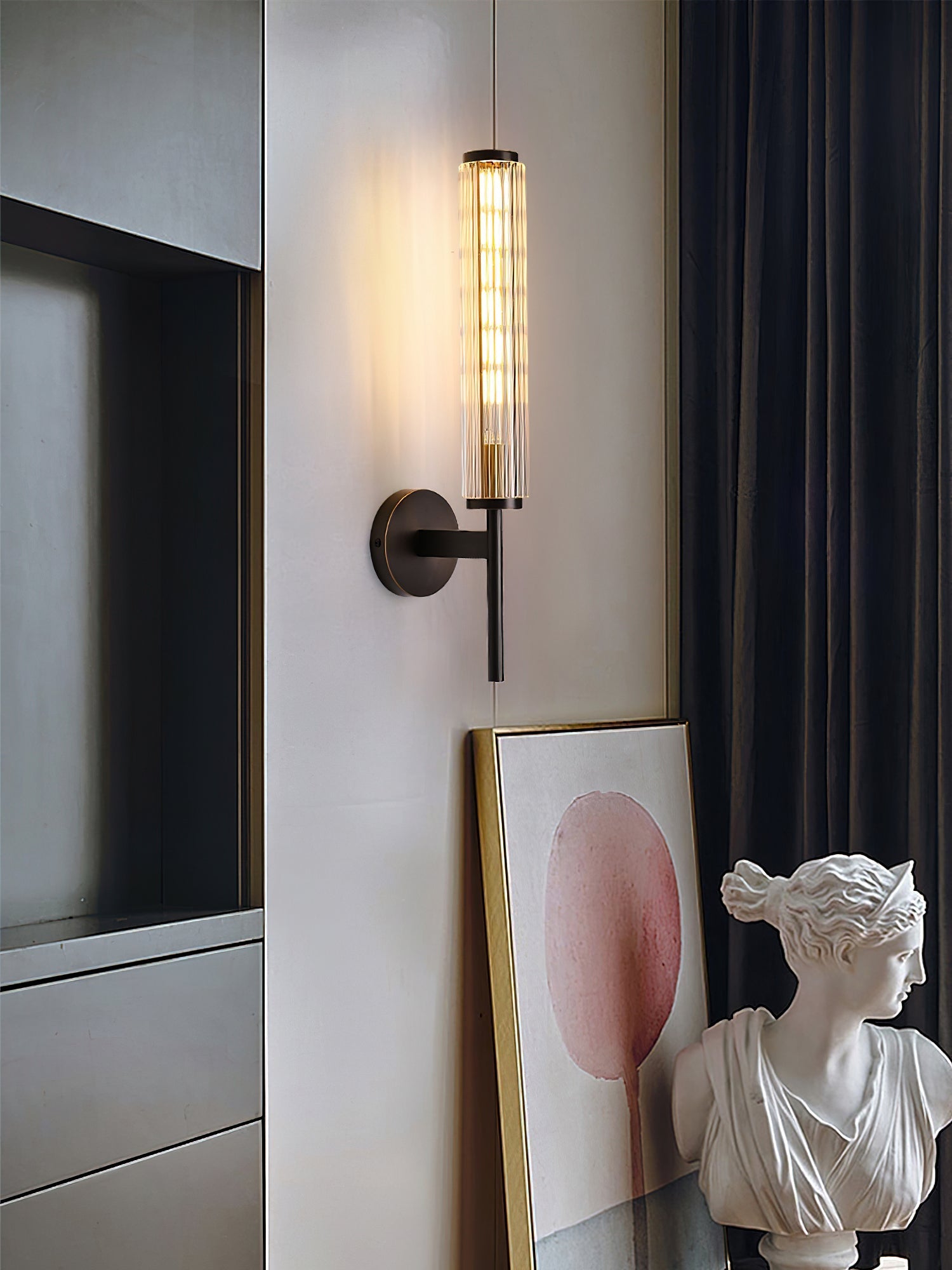 Faylen Premium Linear Brass Glass Wall Light-Neutral Decor