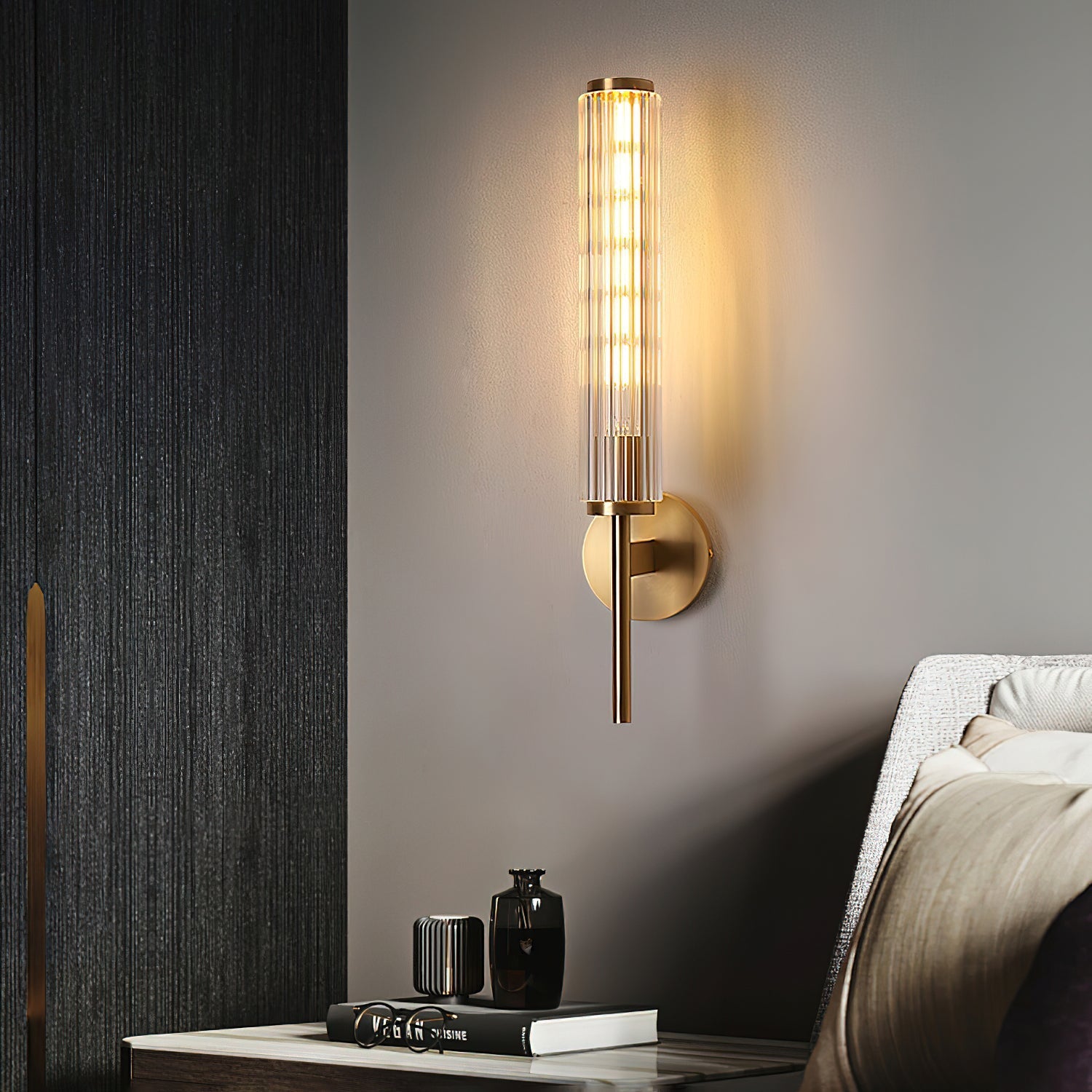 Faylen Premium Linear Brass Glass Wall Light-Neutral Decor