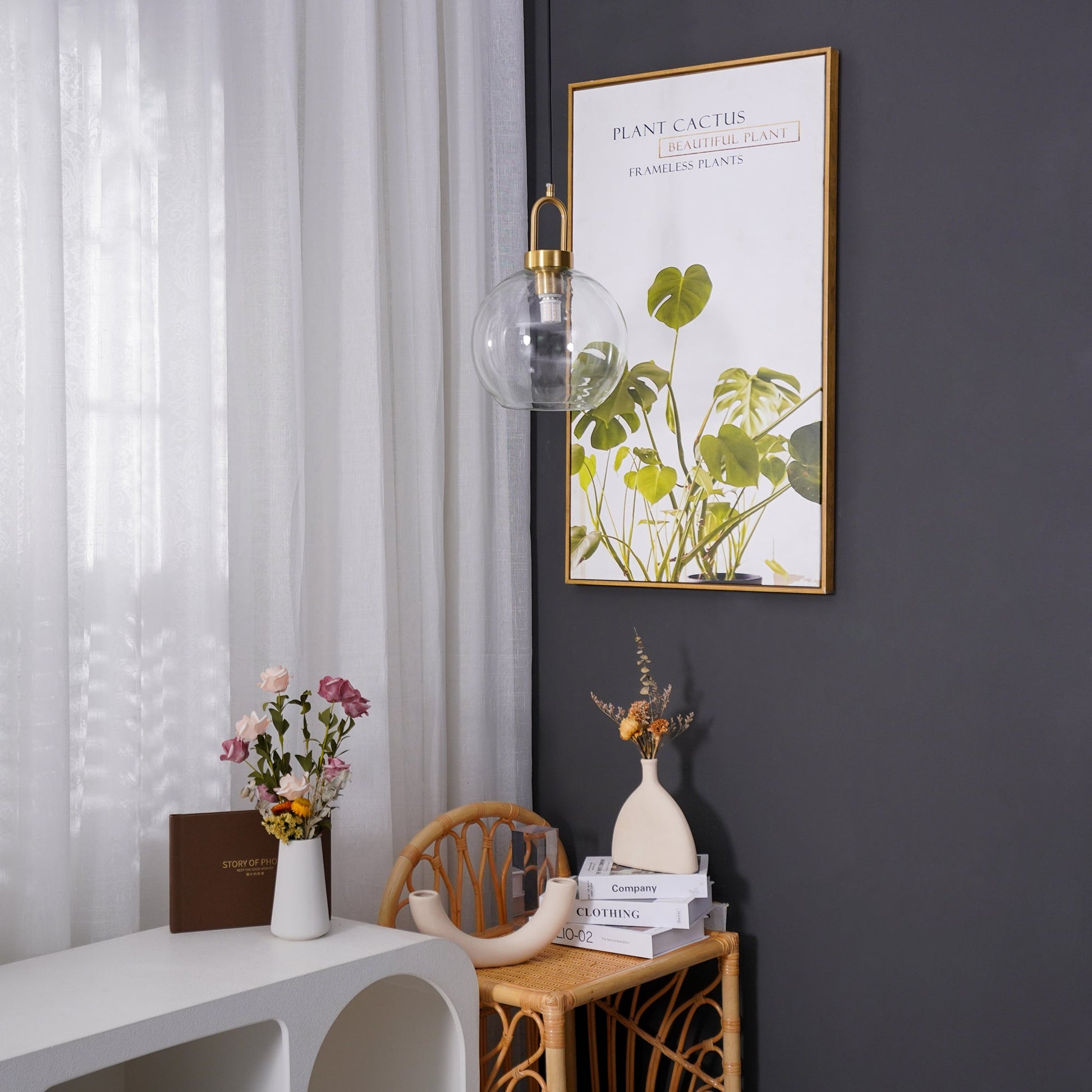 Sevelo Pendant Lamp Frosted Glass Swag Adjustable-Neutral Decor