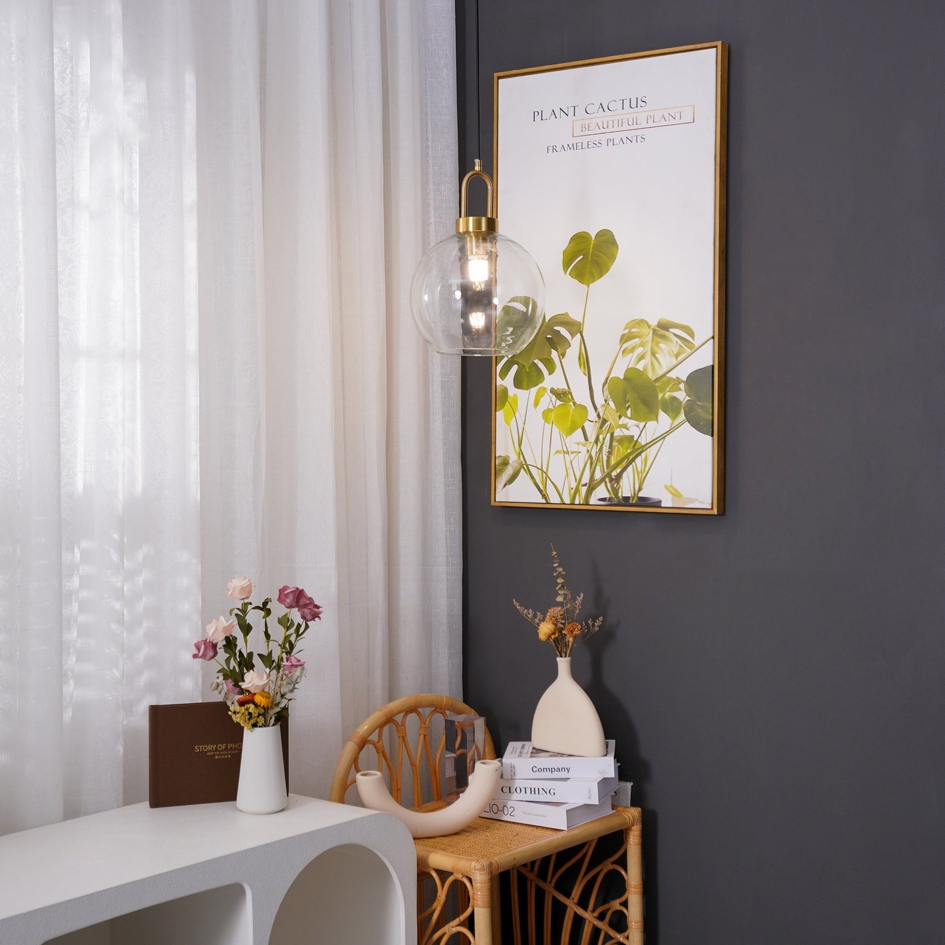 Sevelo Pendant Lamp Frosted Glass Swag Adjustable-Neutral Decor