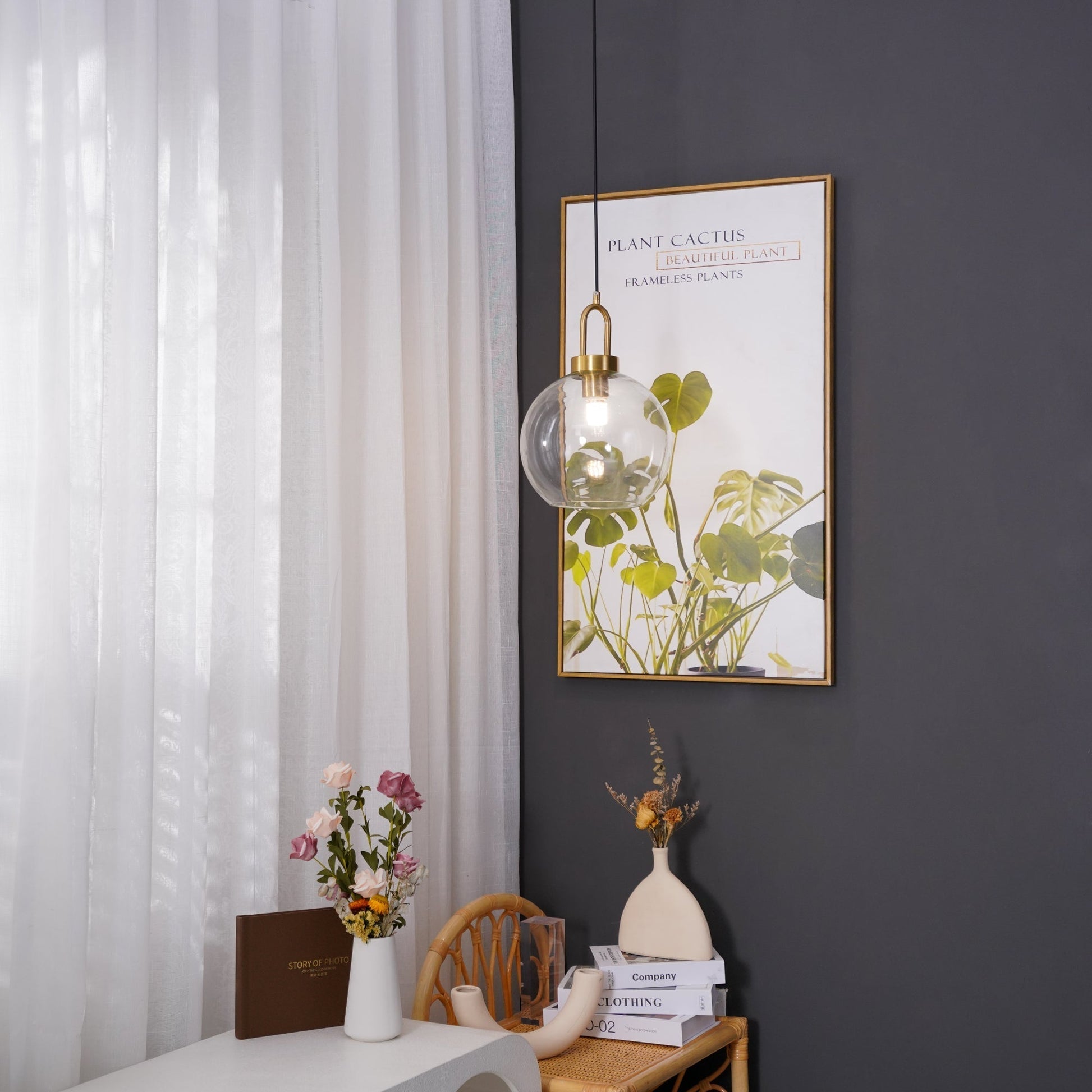 Sevelo Pendant Lamp Frosted Glass Swag Adjustable-Neutral Decor