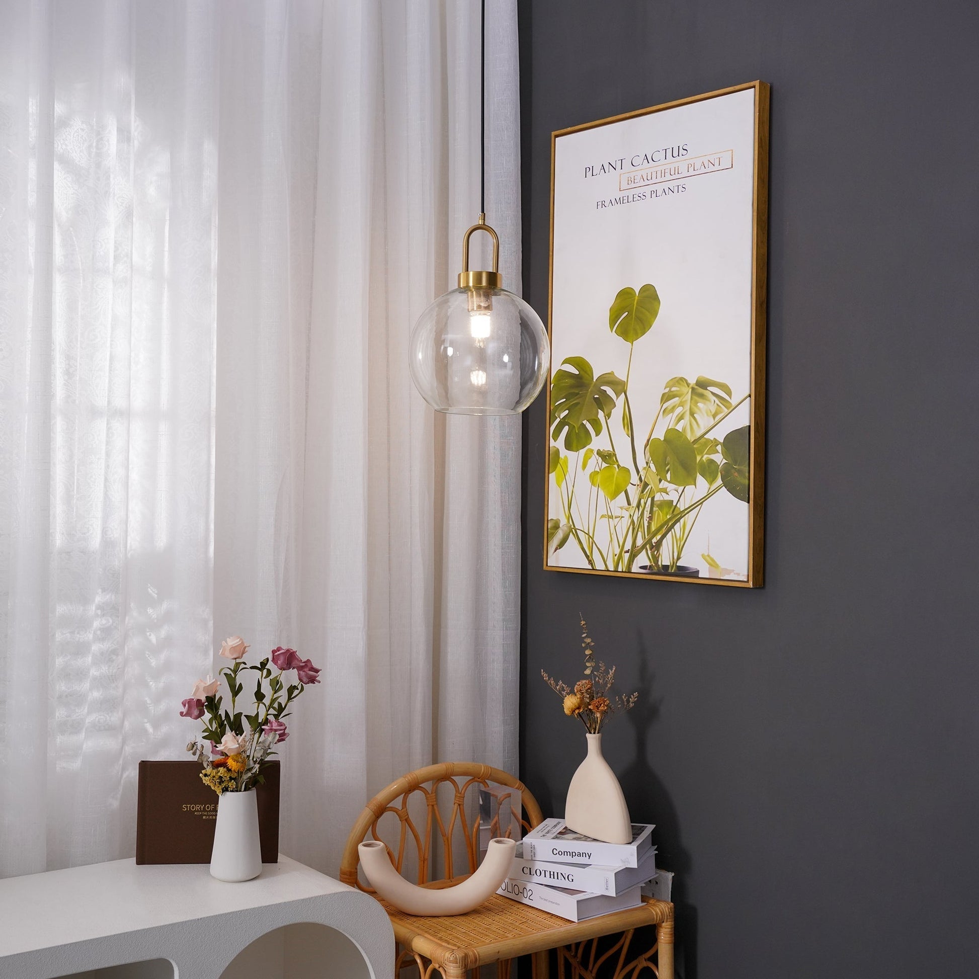 Sevelo Pendant Lamp Frosted Glass Swag Adjustable-Neutral Decor