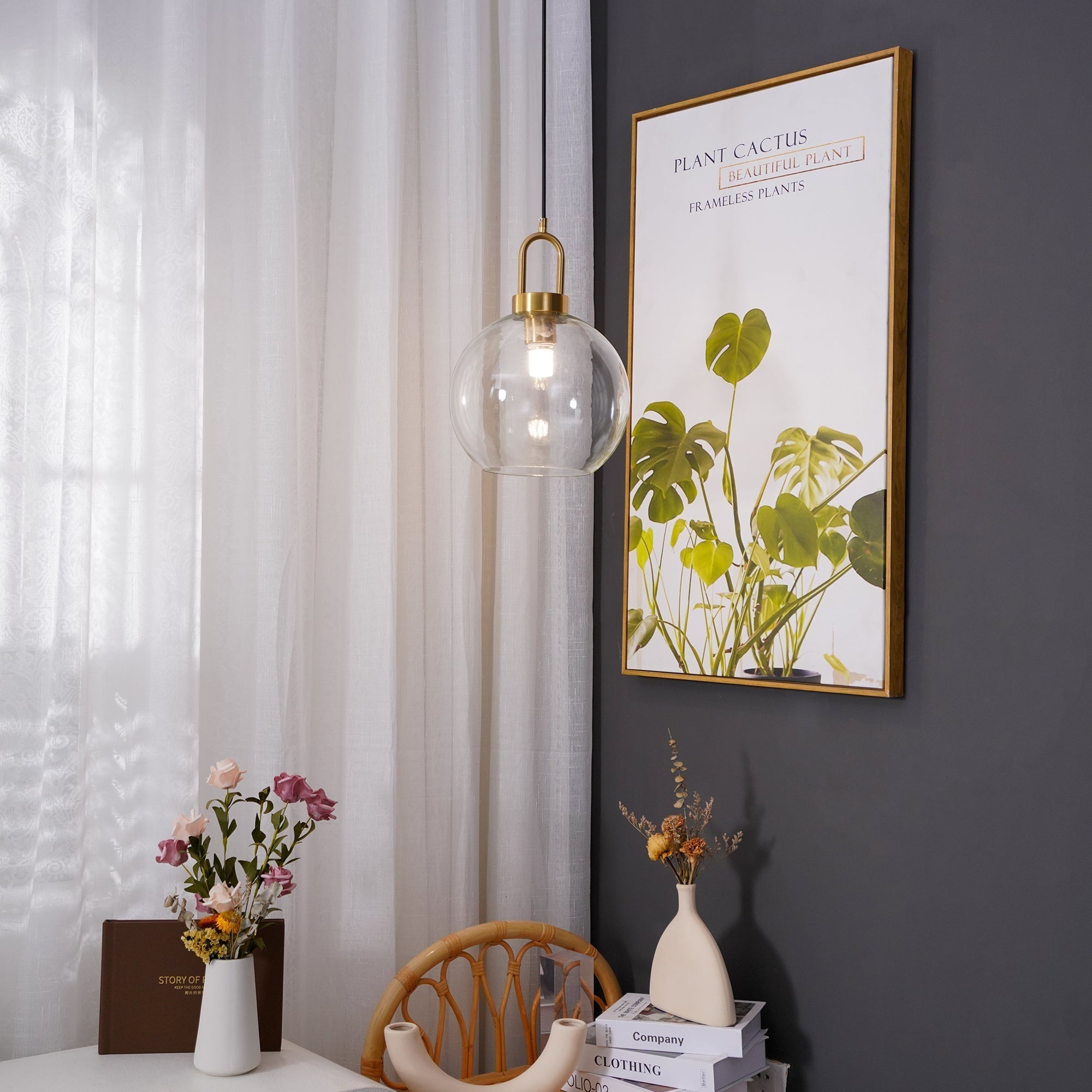 Sevelo Pendant Lamp Frosted Glass Swag Adjustable-Neutral Decor