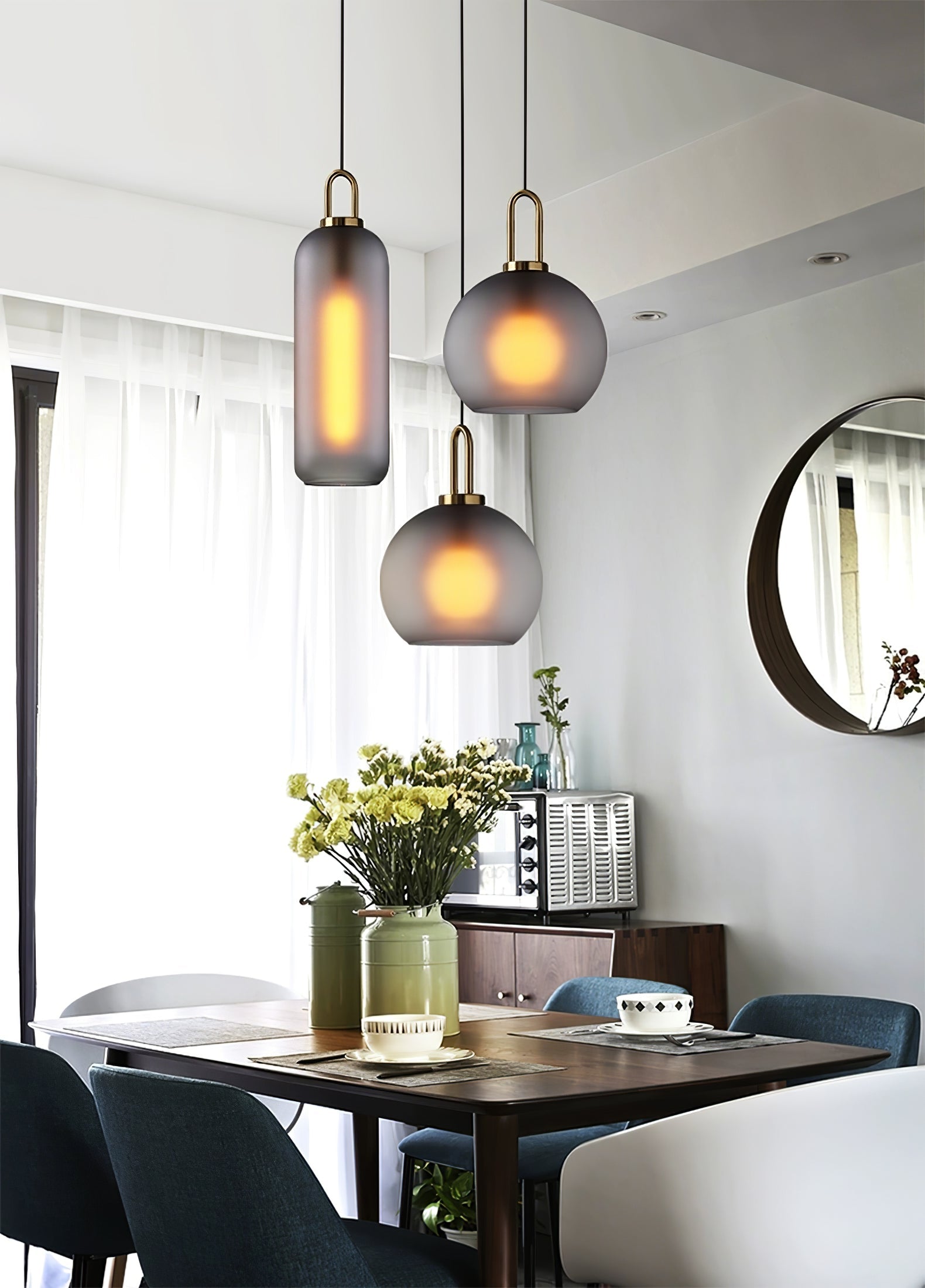 Sevelo Pendant Lamp Frosted Glass Swag Adjustable-Neutral Decor