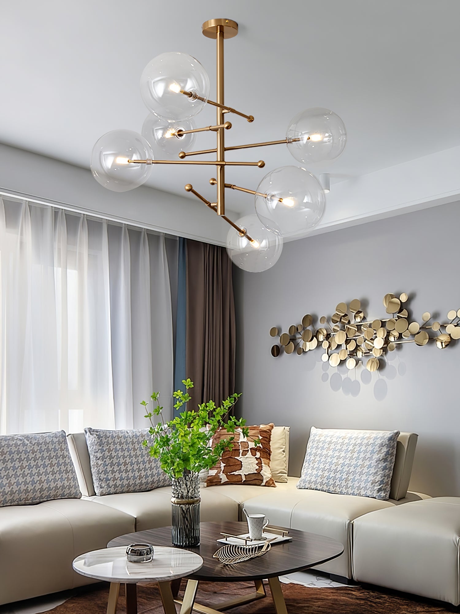Orbit Contemporary Glass Chandelier-Neutral Decor