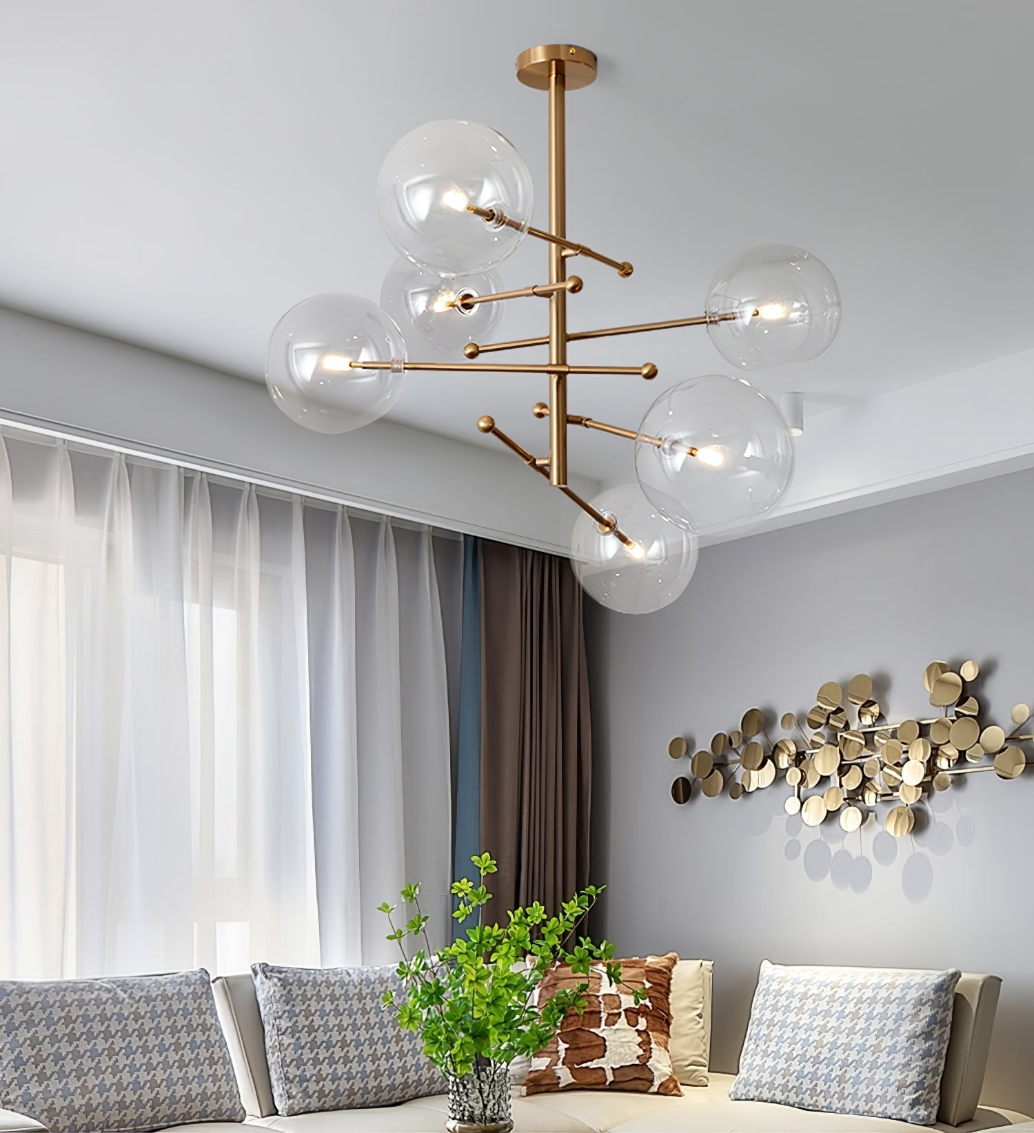 Orbit Contemporary Glass Chandelier-Neutral Decor