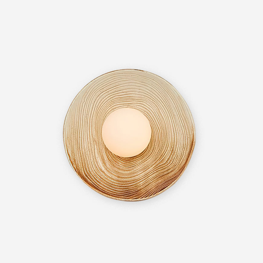 Wall Lamp Textured Ceramic Disc Wood Accent Modern Entryways
