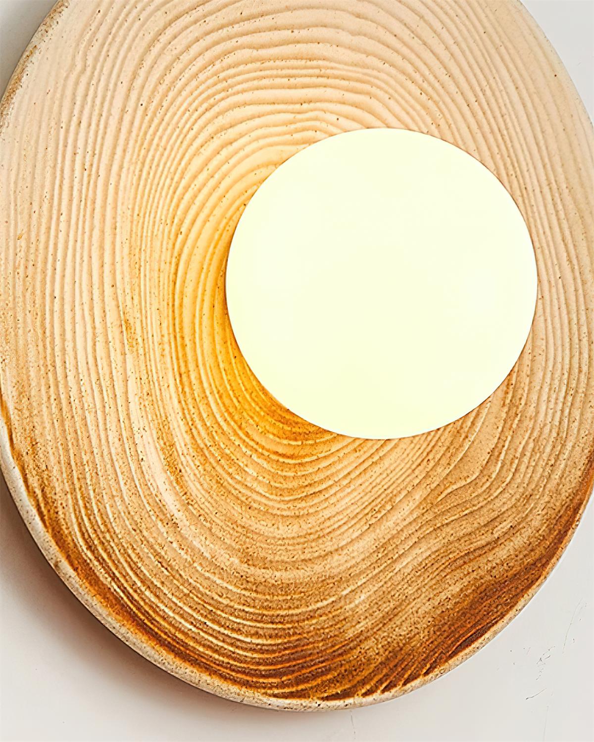 Wall Lamp Textured Ceramic Disc Wood Accent Modern Entryways
