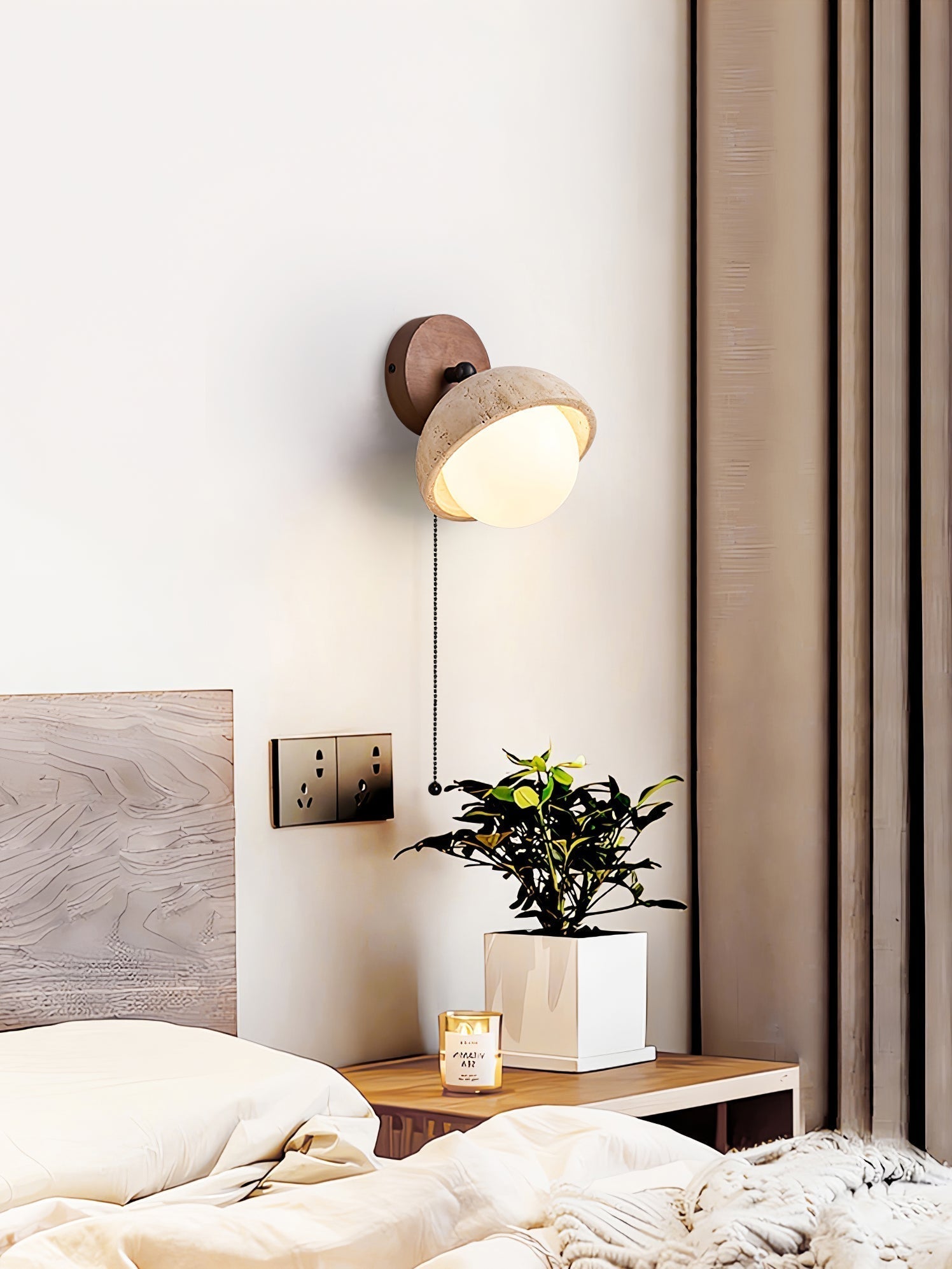 Cavix Arc-Shaped Travertine Wall Light-Neutral Decor