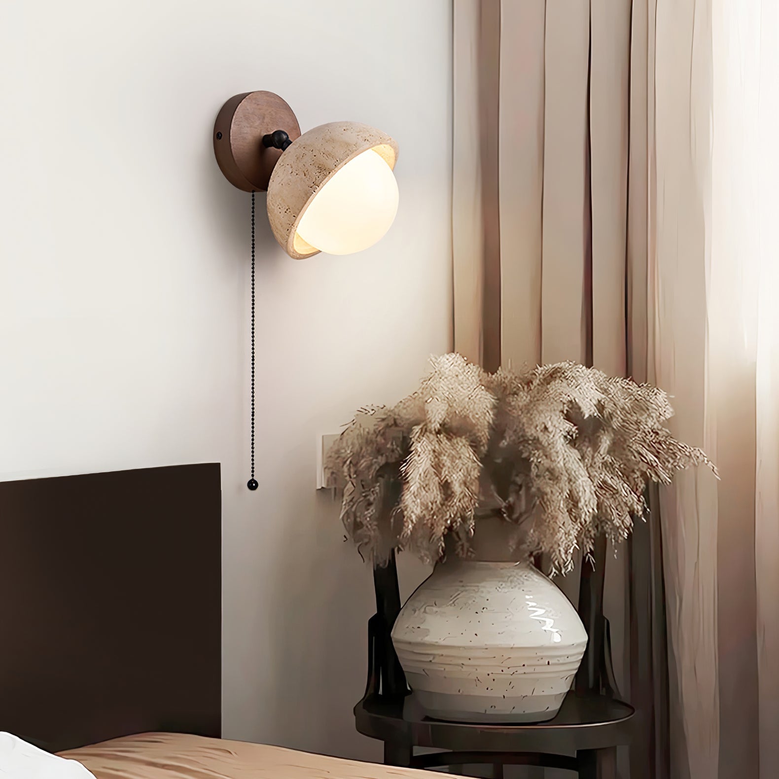Cavix Arc-Shaped Travertine Wall Light-Neutral Decor
