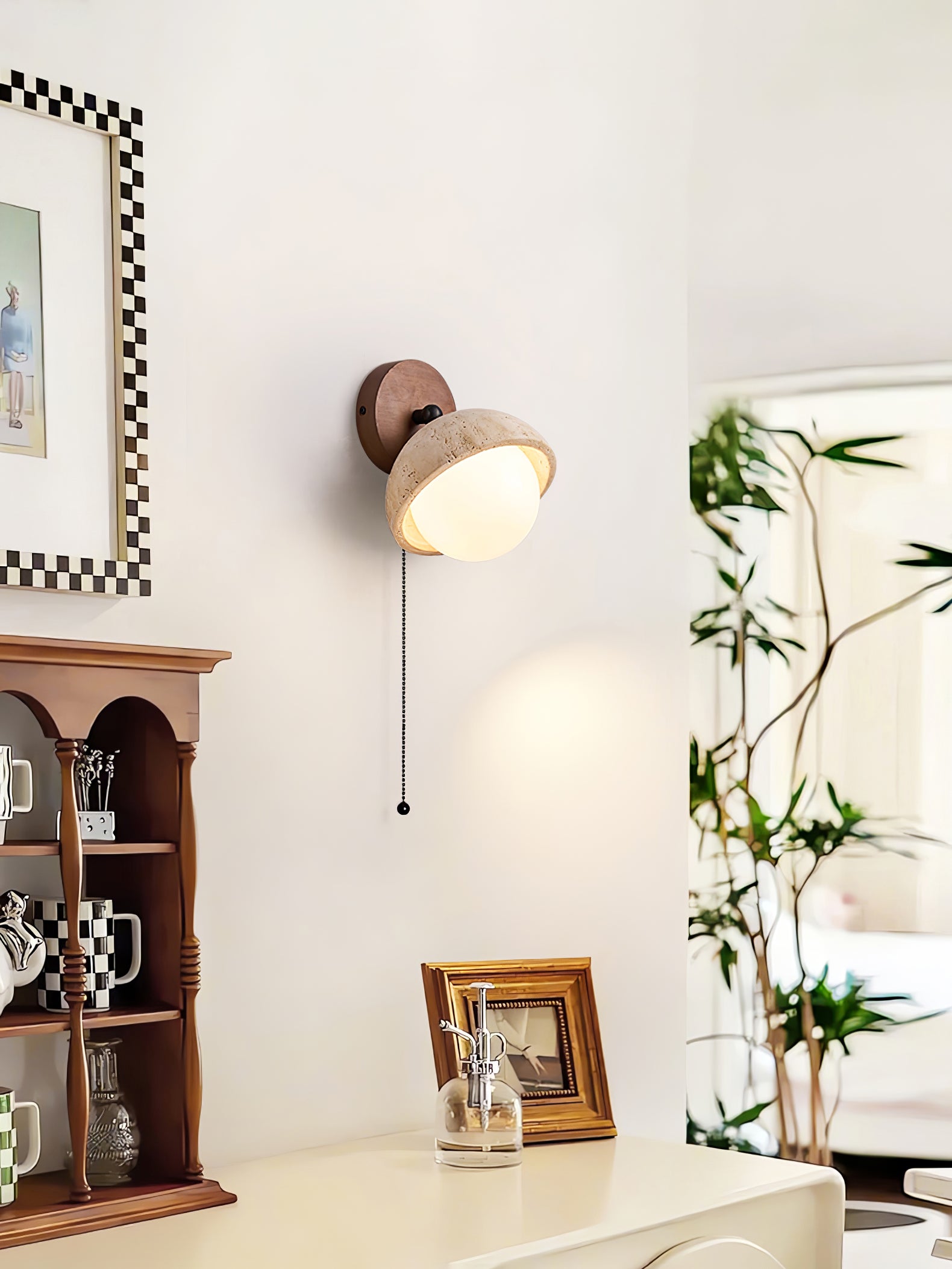 Cavix Arc-Shaped Travertine Wall Light-Neutral Decor