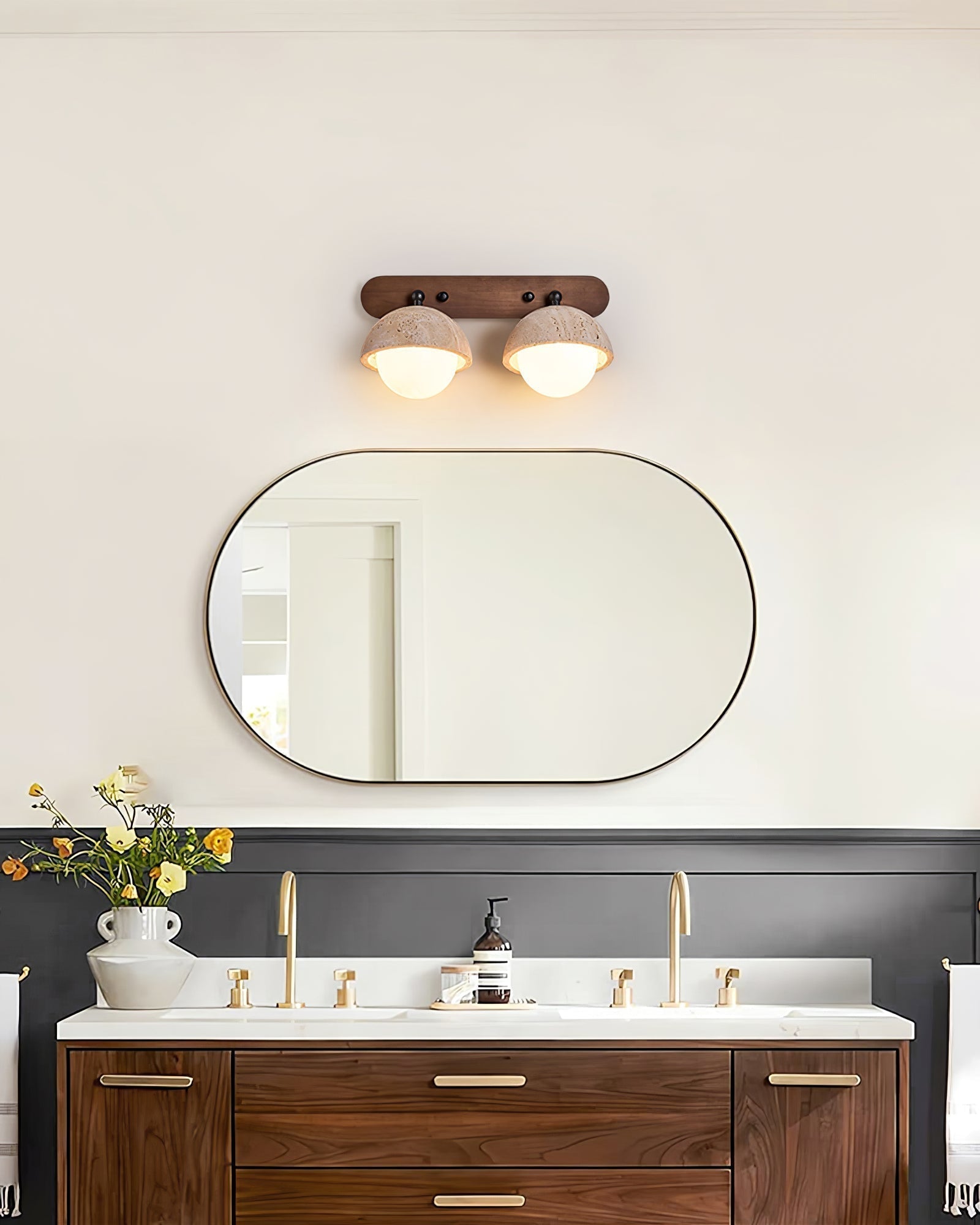 Cavix Arc-Shaped Travertine Wall Light-Neutral Decor
