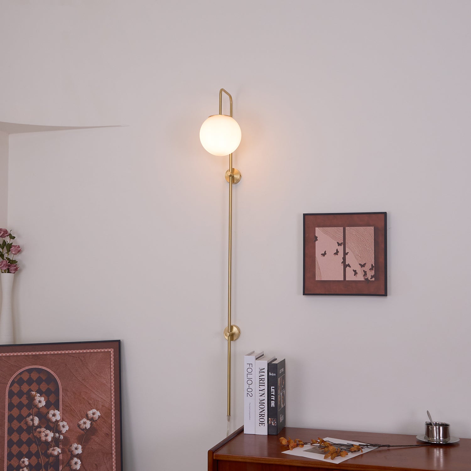 Evshaia Premium Elegance Globe Plug-in Brass Glass Sconce Wall lamp-Neutral Decor