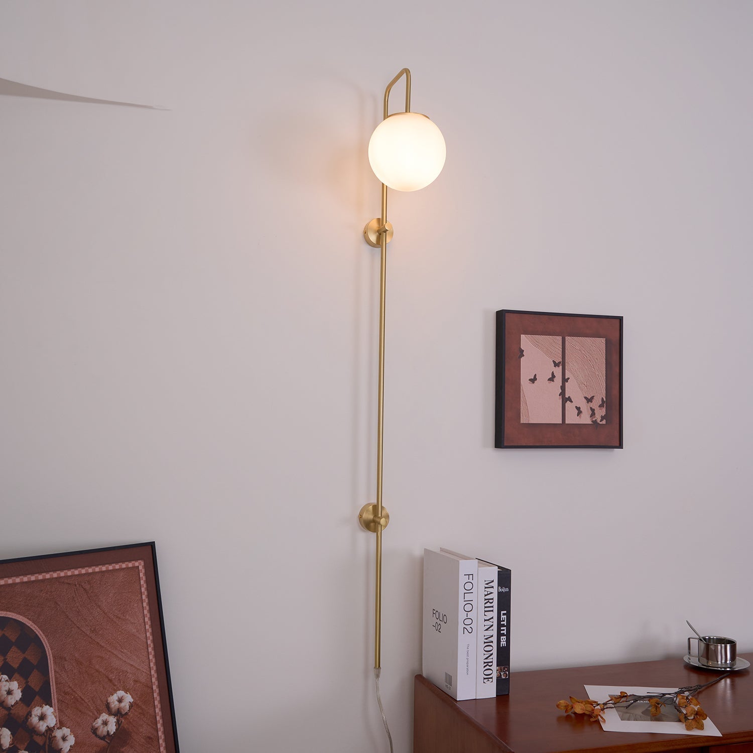 Evshaia Premium Elegance Globe Plug-in Brass Glass Sconce Wall lamp-Neutral Decor