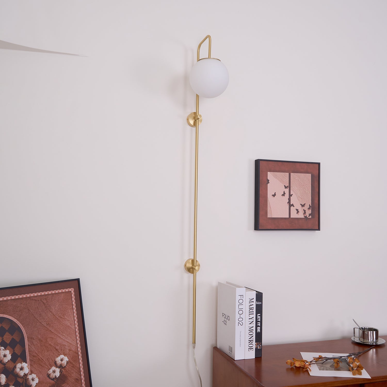 Evshaia Premium Elegance Globe Plug-in Brass Glass Sconce Wall lamp-Neutral Decor