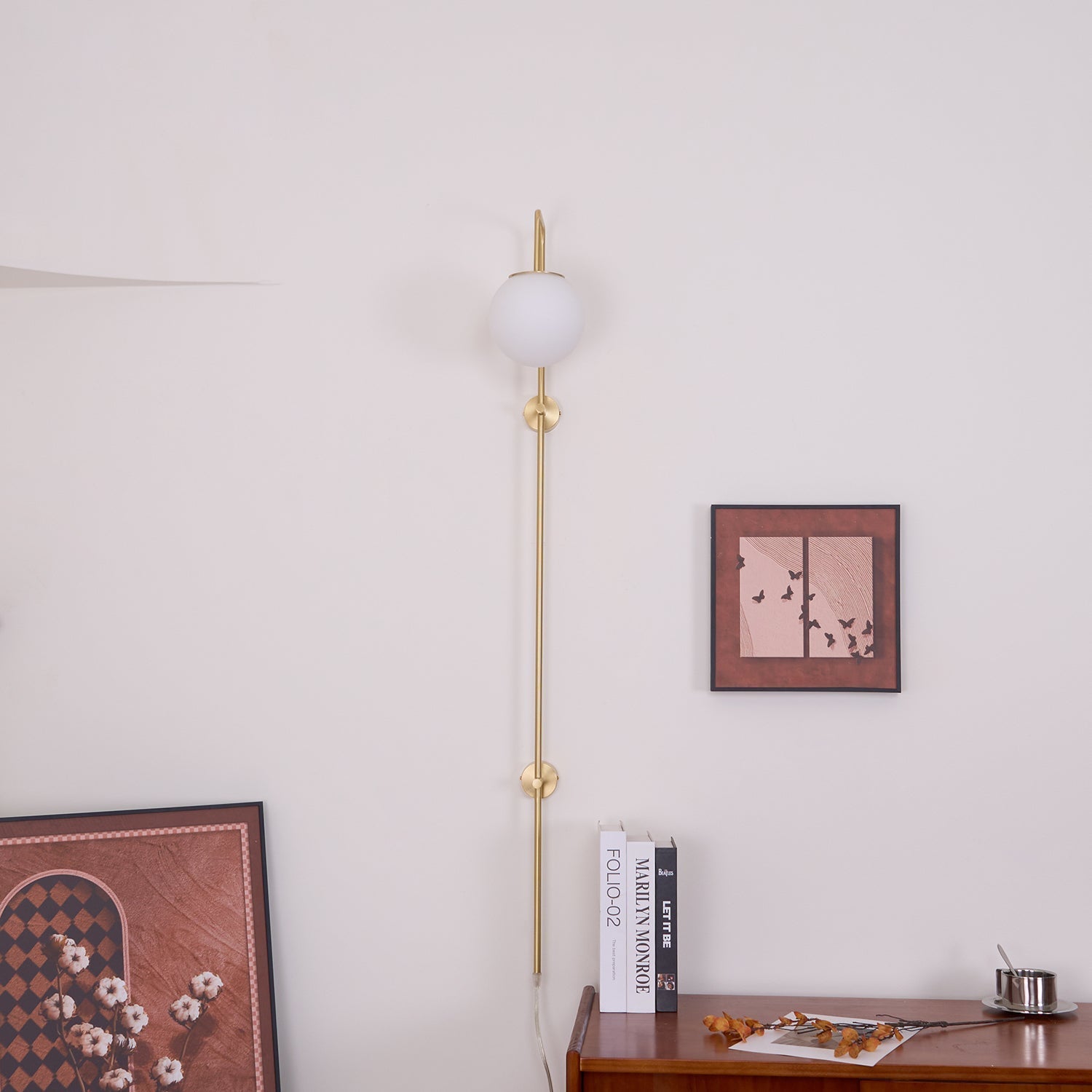 Evshaia Premium Elegance Globe Plug-in Brass Glass Sconce Wall lamp-Neutral Decor