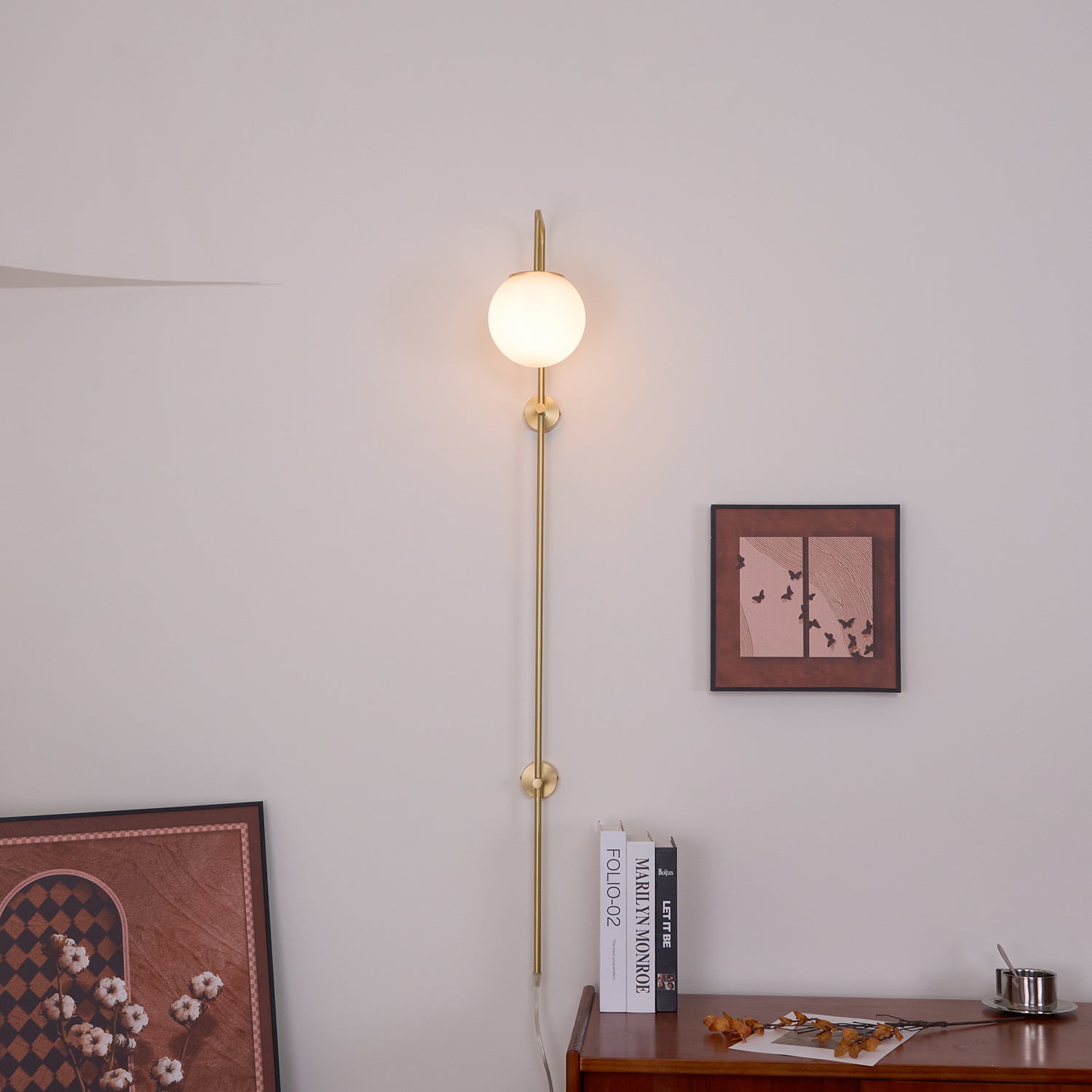 Evshaia Premium Elegance Globe Plug-in Brass Glass Sconce Wall lamp-Neutral Decor